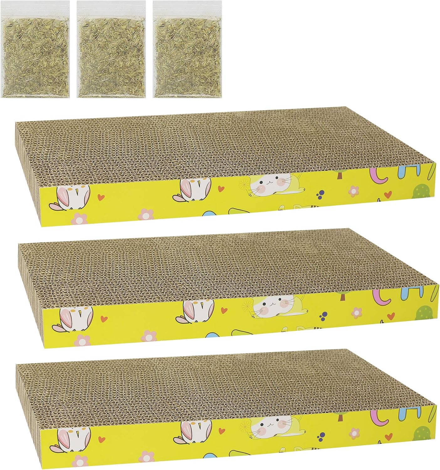 HN HAIINAA 3PCS Reversible Corrugated Cat Scratcher,Cat Scratch Pads for Indoor Cats,Yellow Flat Surface Cardboard Cat Scratcher