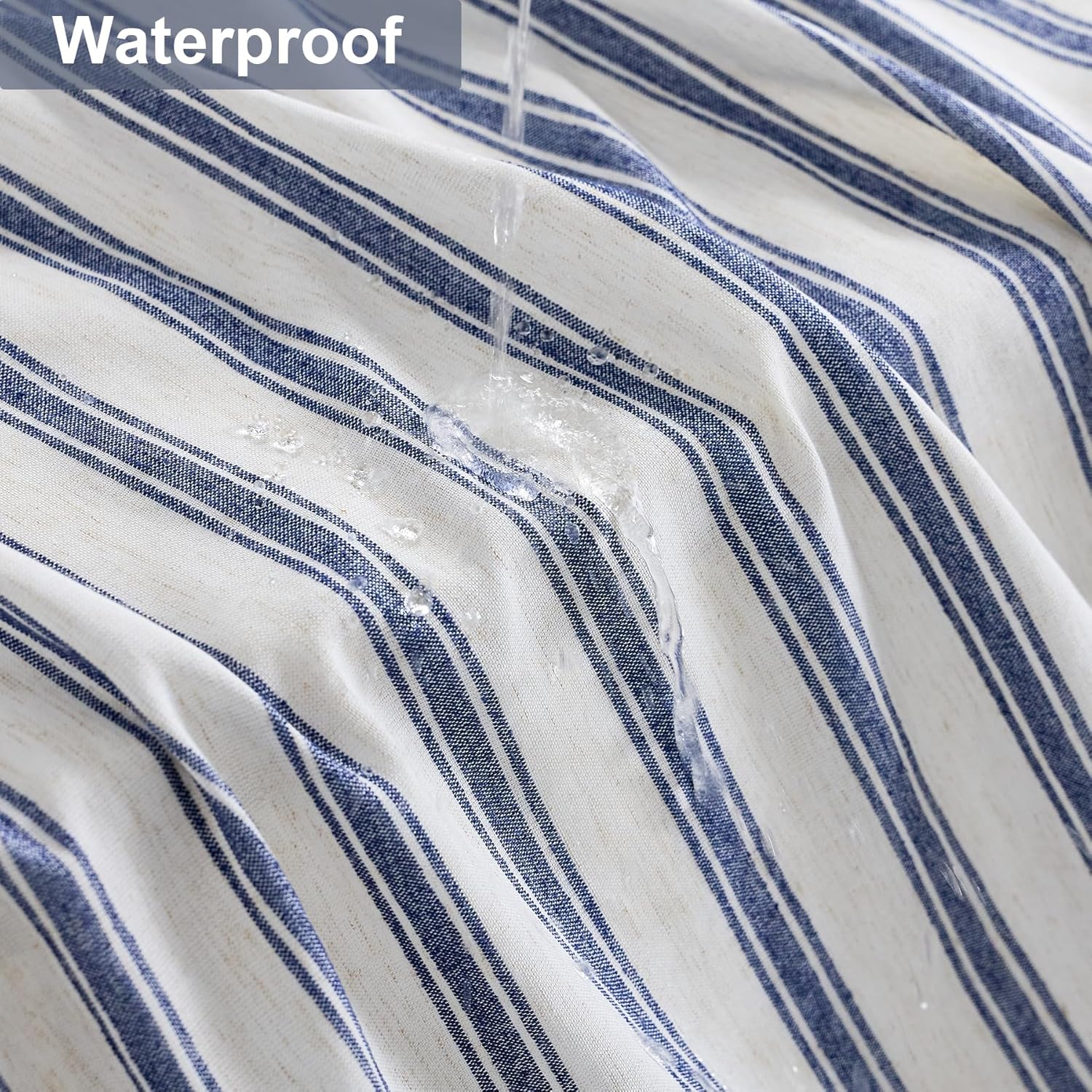 PROCIDA Navy Blue Striped Shower Curtain-Wider Striped, 72x72 Inch Yarn Dyed Linen Blend Cloth Fabric Bathroom Curtain with 12 Metal Hooks, Bath Curtain for Modern Farmhouse Bathrooms