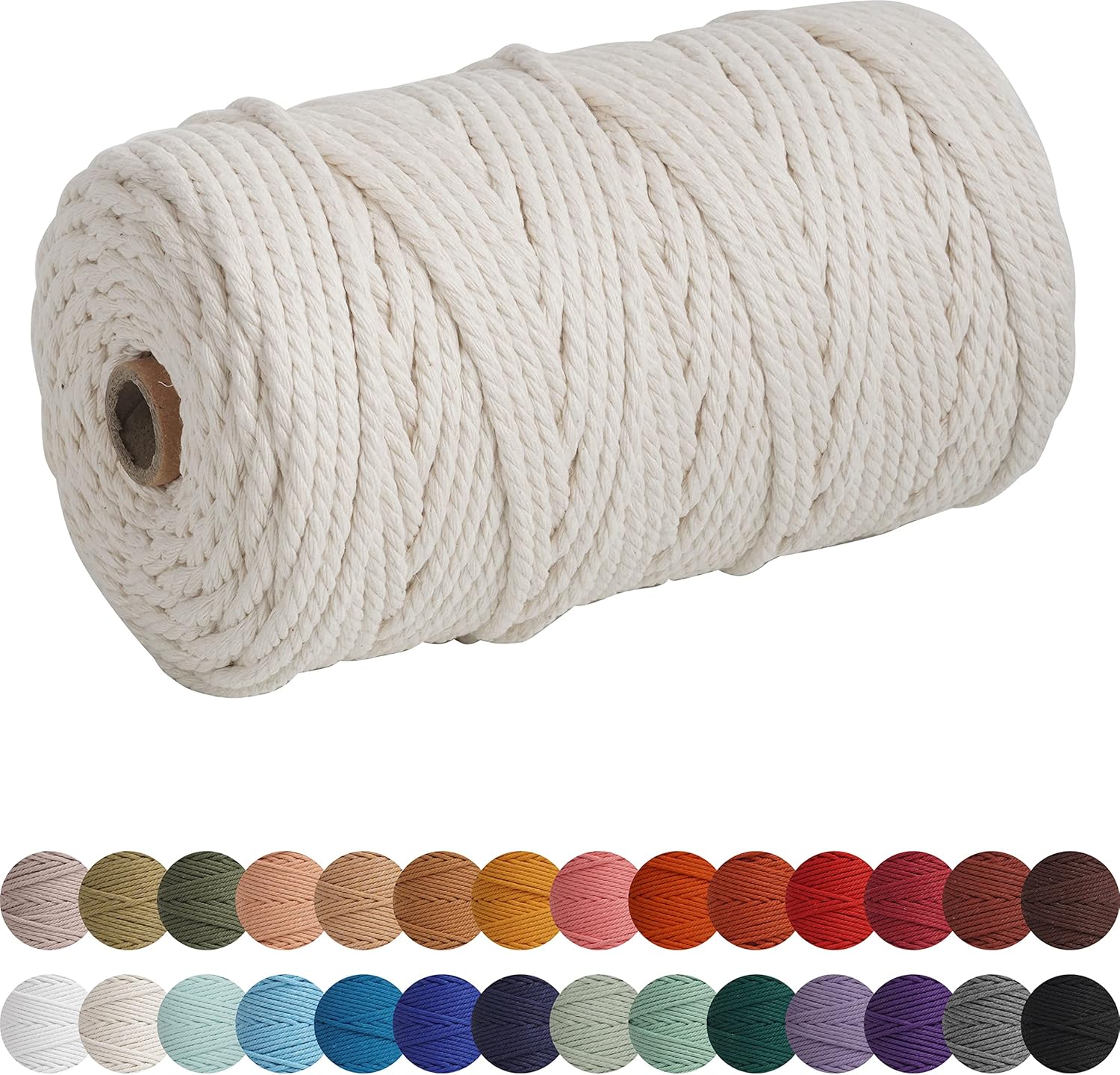 XKDOUS Beige Macrame Cord 4mm x 109yards, Colored Macrame Rope, Cotton ...