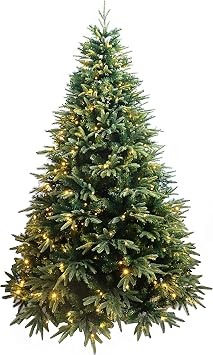 Spring Spirits Fir Christmas Tree Prelit with LED Lights and Real-Feel PE Tips 6ft Prelit