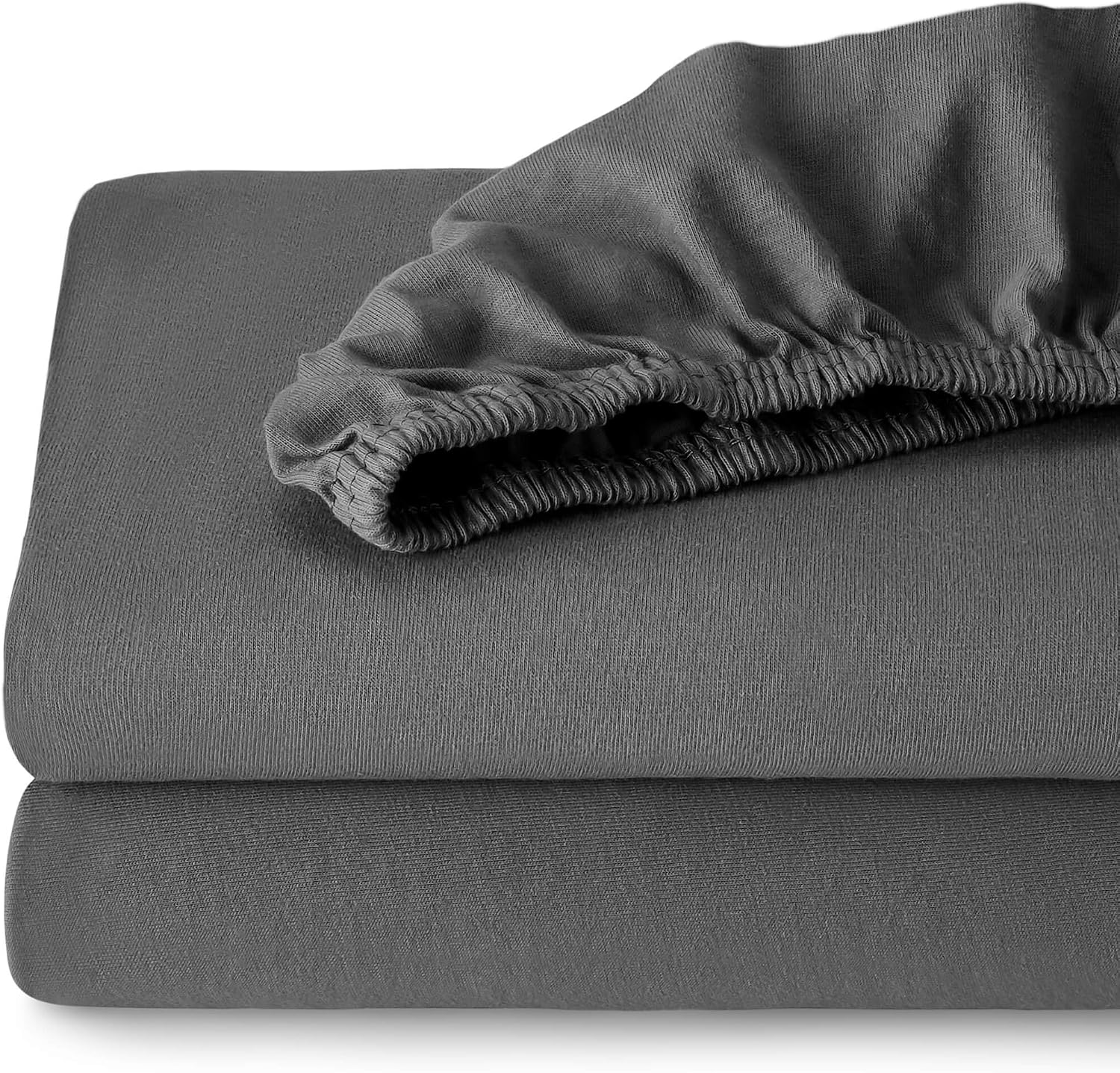 Bare Home 2 Twin Fitted 100% Cotton Ultra Soft Jersey Bottom Sheets – Breathable - Deep Pocket - (Twin, Grey)