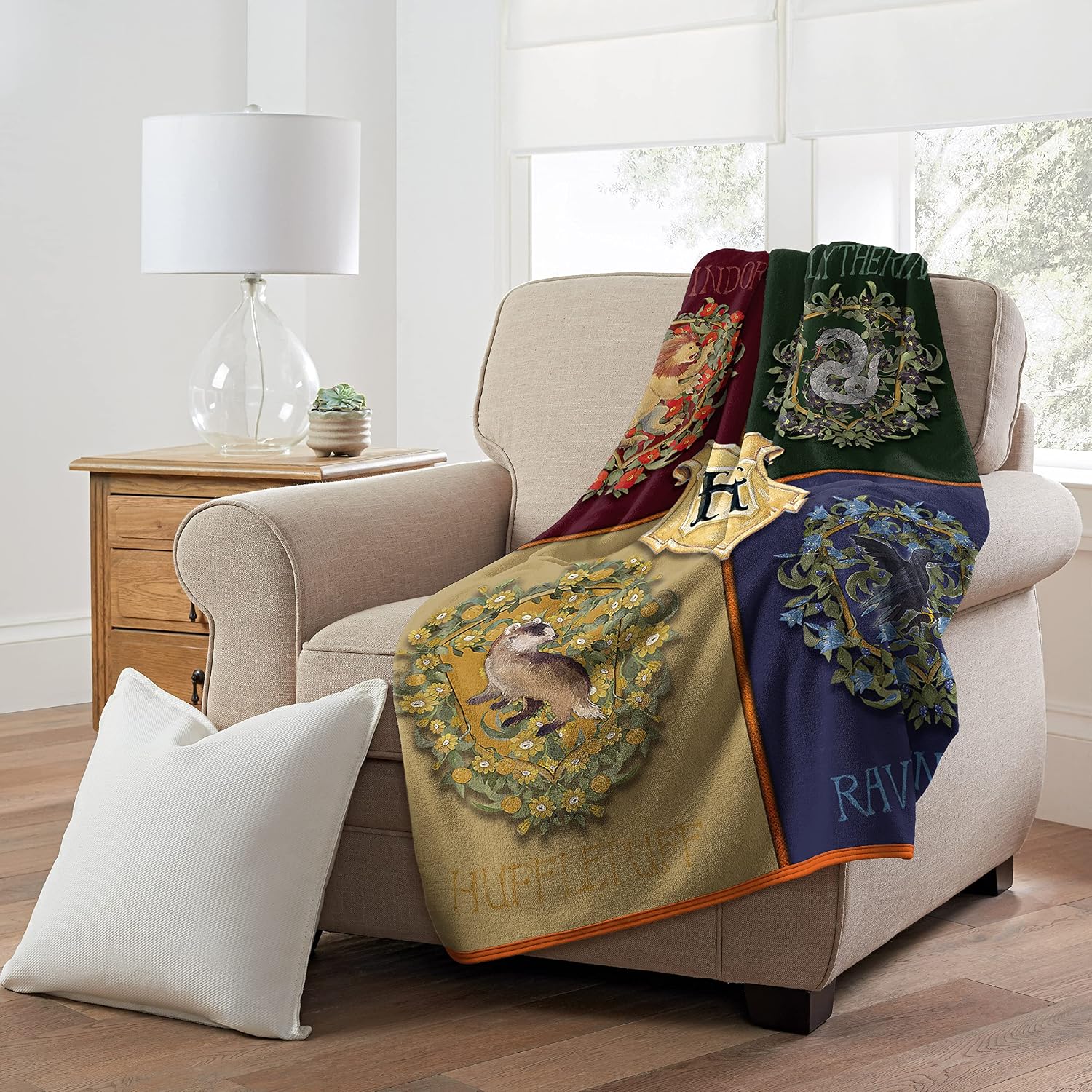 Northwest Harry Potter Micro Raschel Throw Blanket, Lightweight Breathable for Couch, Sofa, Cozy for All Seasons 46" x 60", Botanical Houses