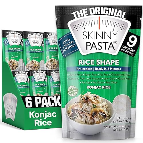 SKINNY PASTA Arroz Konjac Shirataki saludable, bajo en carbohidratos, keto, vegano, sin azúcar, sin gluten, paquete de 6