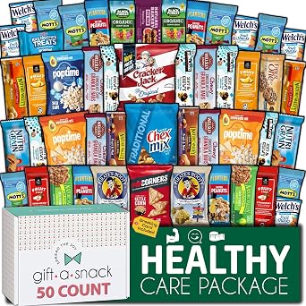 Gift A Snack - Healthy Snack Box Care Package + 50 Count Greeting Card | Graduation Birthday Treats Gift Basket, Nutritious Granola Breakfast Bars Office Food Assortments & Variety Gifts