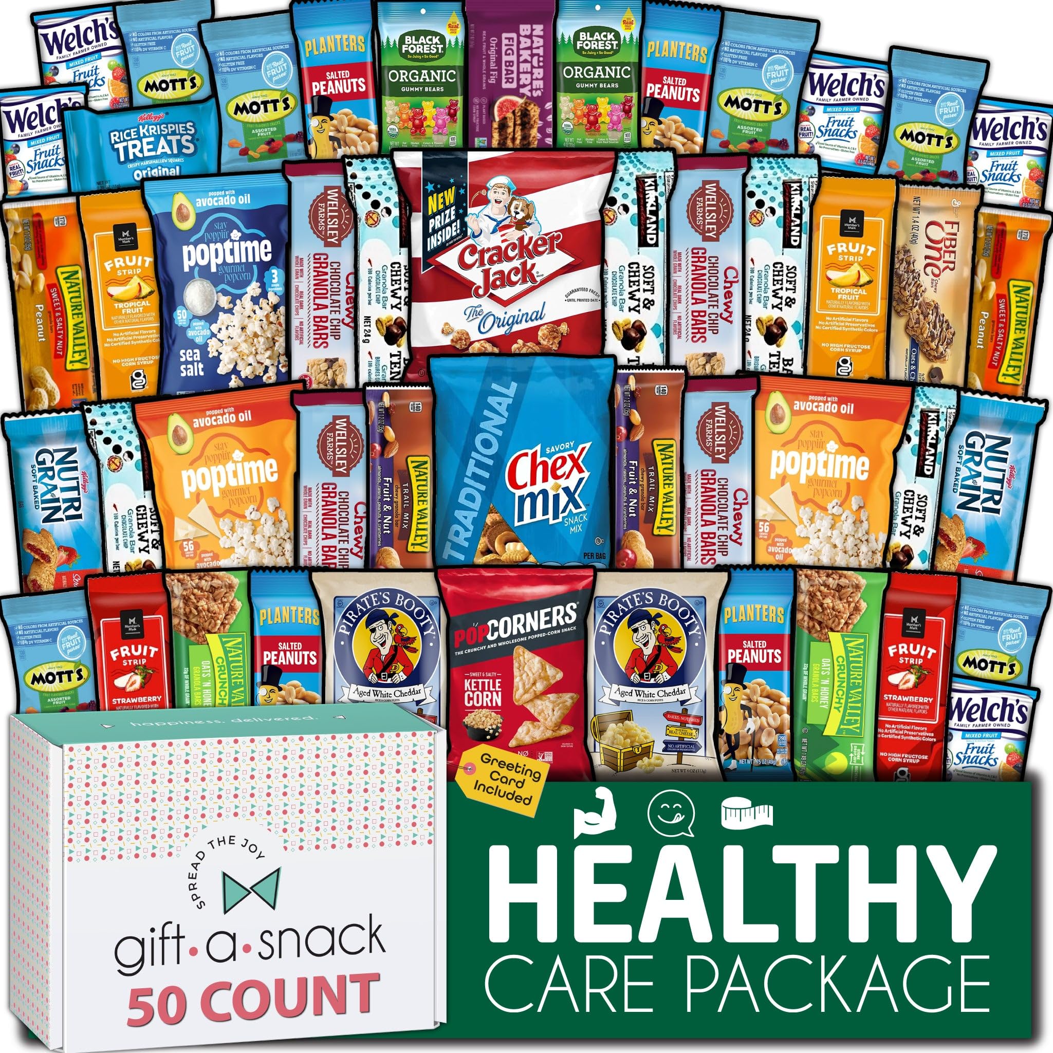 Gift A Snack - Valentines Day Healthy Snack Box Care Package + Greeting Card (50 Count) Birthday Treats Gift Basket, Nutritious Granola Breakfast Bars Office Food Assortments & Variety Gifts