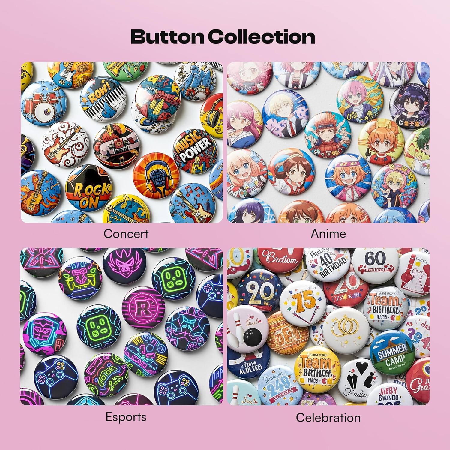 Caydo 2.25in(58mm) Button Maker Machine, Pin Maker Machine for Anime Fans DIY Badge Making Press Kit, Create Fan Pins for Conventions, Anime Meetups & Band Parties, Gifts for Young Adults