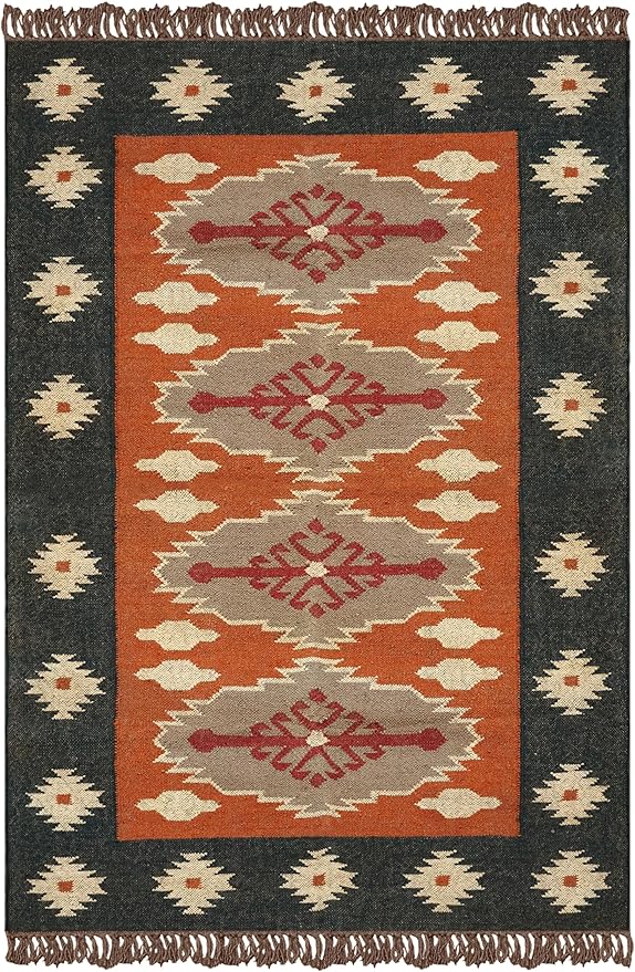 Area Rugs for 5x8 Living Room Kilim Rug Southwestern Wool Jute Reversible Area Rug Geometric Design Brown Black Hand Woven Rug Thick 0.19" Flatweave Carpet Indoor Outdoor Rugs for Bedroom Dining ...