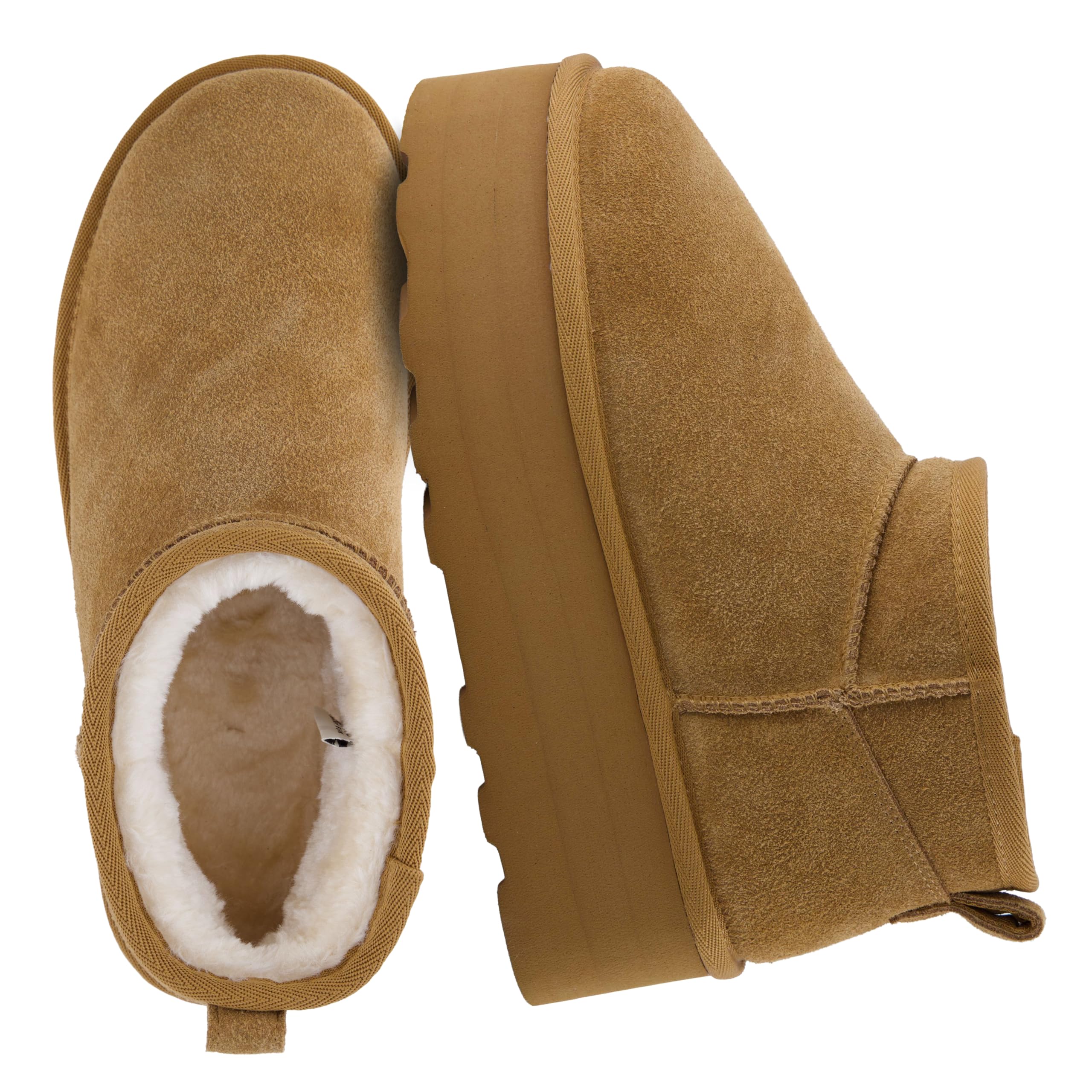 CUSHIONAIRE Hippy Women’s Platform Ankle Boots – Genuine Suede, Faux Fur Lining, Cozy Winter Slip-On Design, Comfortable Footwear with Wide Widths Available