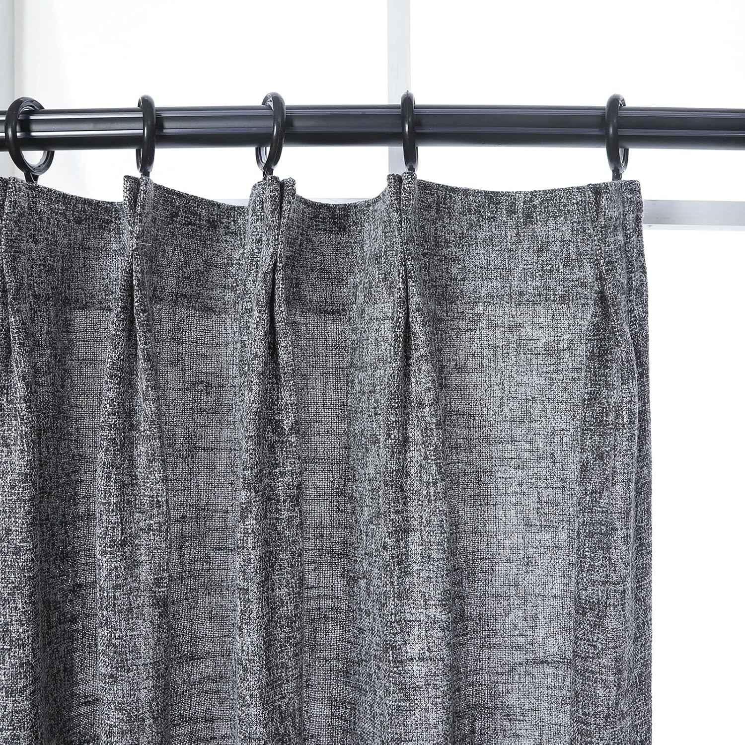Pinch Pleat Curtain, 72 W x 88 L inch Room Darkening Cotton Linen Curtain Drape Panel for Living Room and Silding Door (1 Single Panel, Black with White)