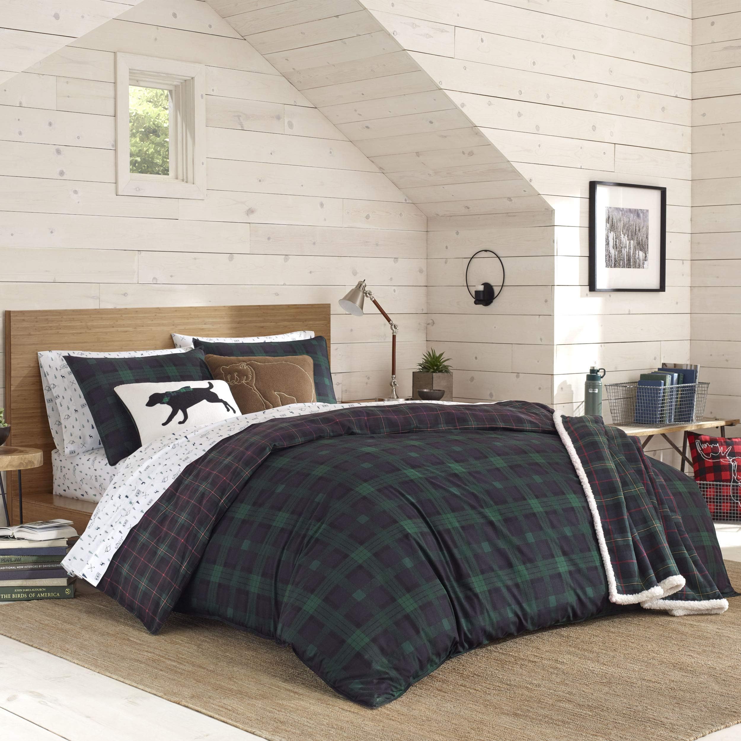 Eddie BauerWoodland Tartan Collection | 100% Cotton Soft & Cozy Premium Quality Plaid Reversible Duvet Cover Matching Sham, 2-Piece Bedding Set, Twin, Green,USHSFN1126309