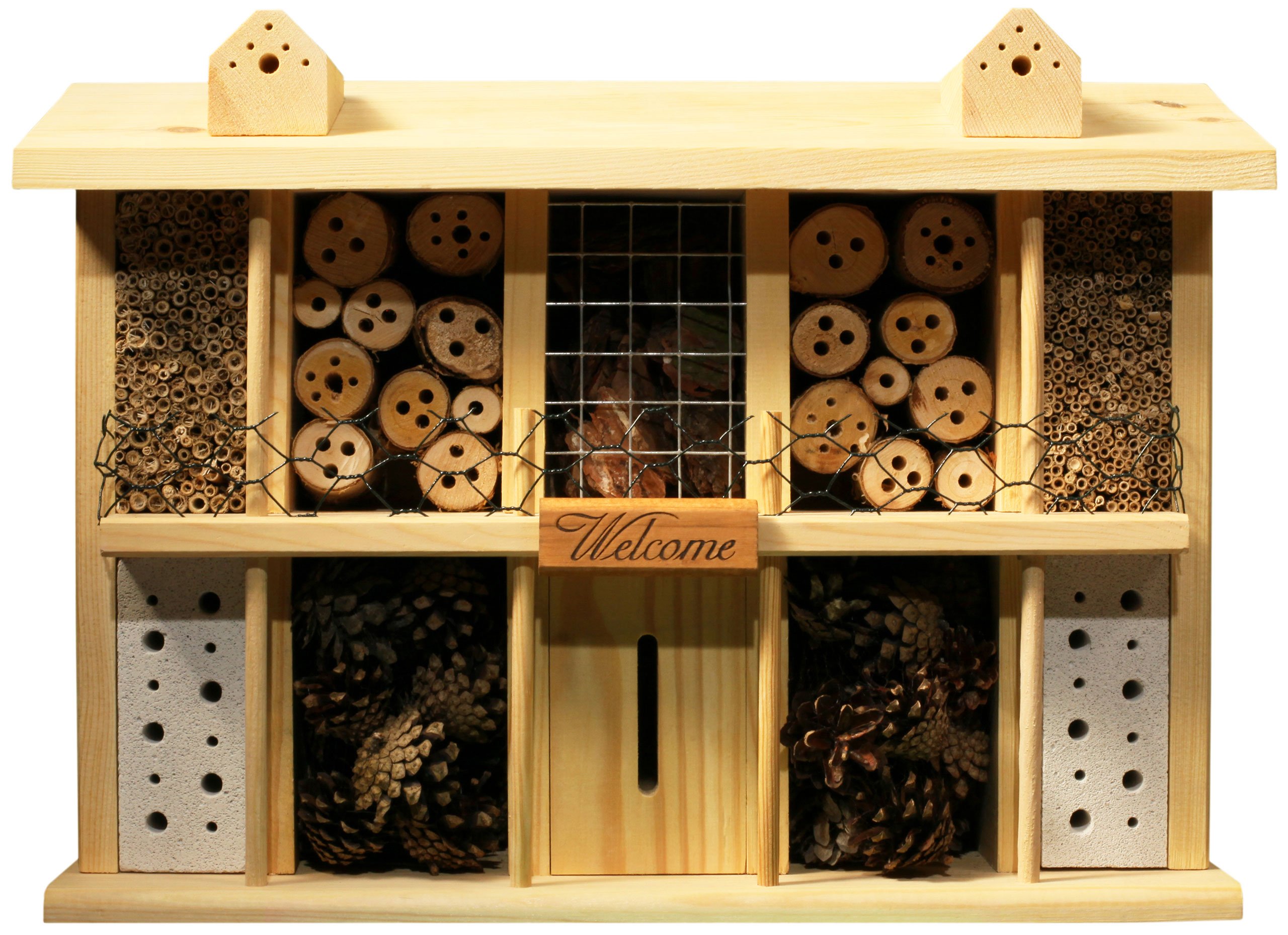 LUXUS-INSEKTENHOTELS 22626e Design Wildbienenhotel "Landsitz Superior" - Insekten Nisthilfe aus unbehandeltem Vollholz - Nistplatz für Nützlinge im Garten - 47 x 12,5 x 34 cm - Natur