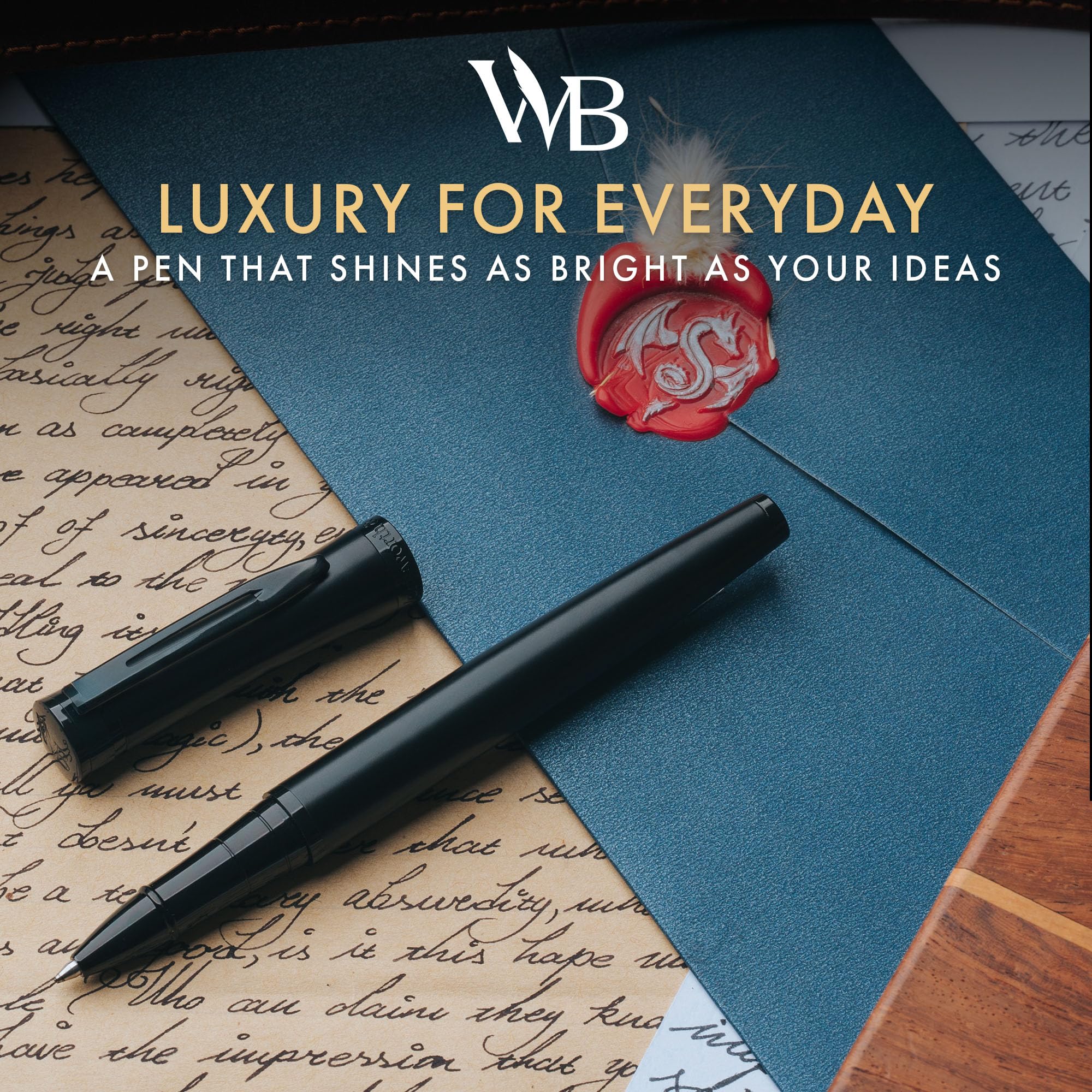 Wordsworth & Black Rollerball Pen - Bolígrafo de Lujo - Acabado en Laca Negra Completa, Recarga de Tinta,Recargable,Regalo para Hombres & Mujeres,Escritura Profesional,Bonitos Bolígrafos Elegantes