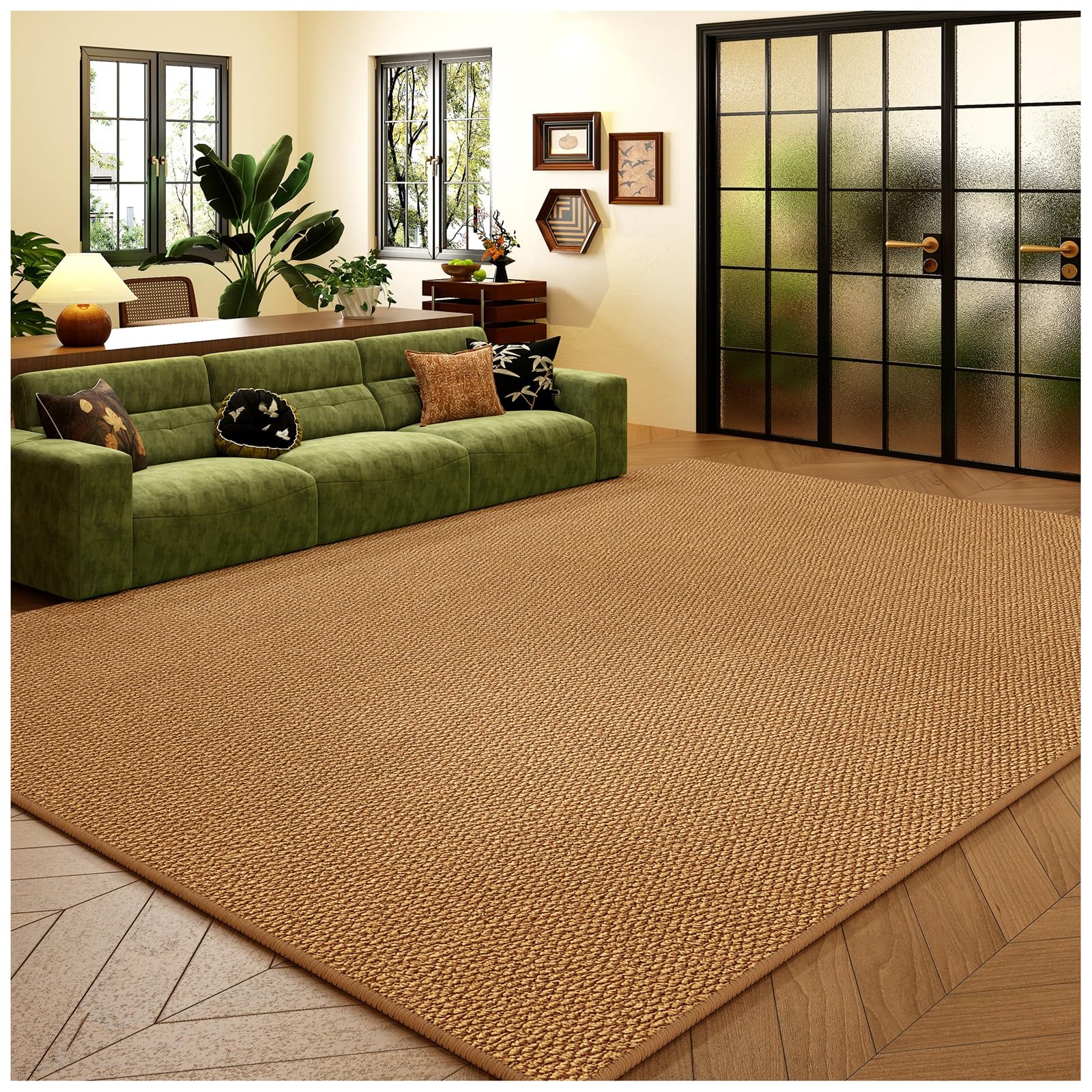Tapis de salon en sisal anti glisse pour grand espace et patio