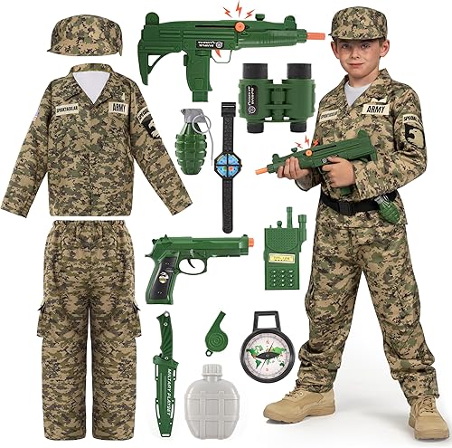 Spooktacular Creations Disfraz del ejército para niños, disfraz militar para niños, disfraz de camuflaje para niños, fiestas de disfraces de