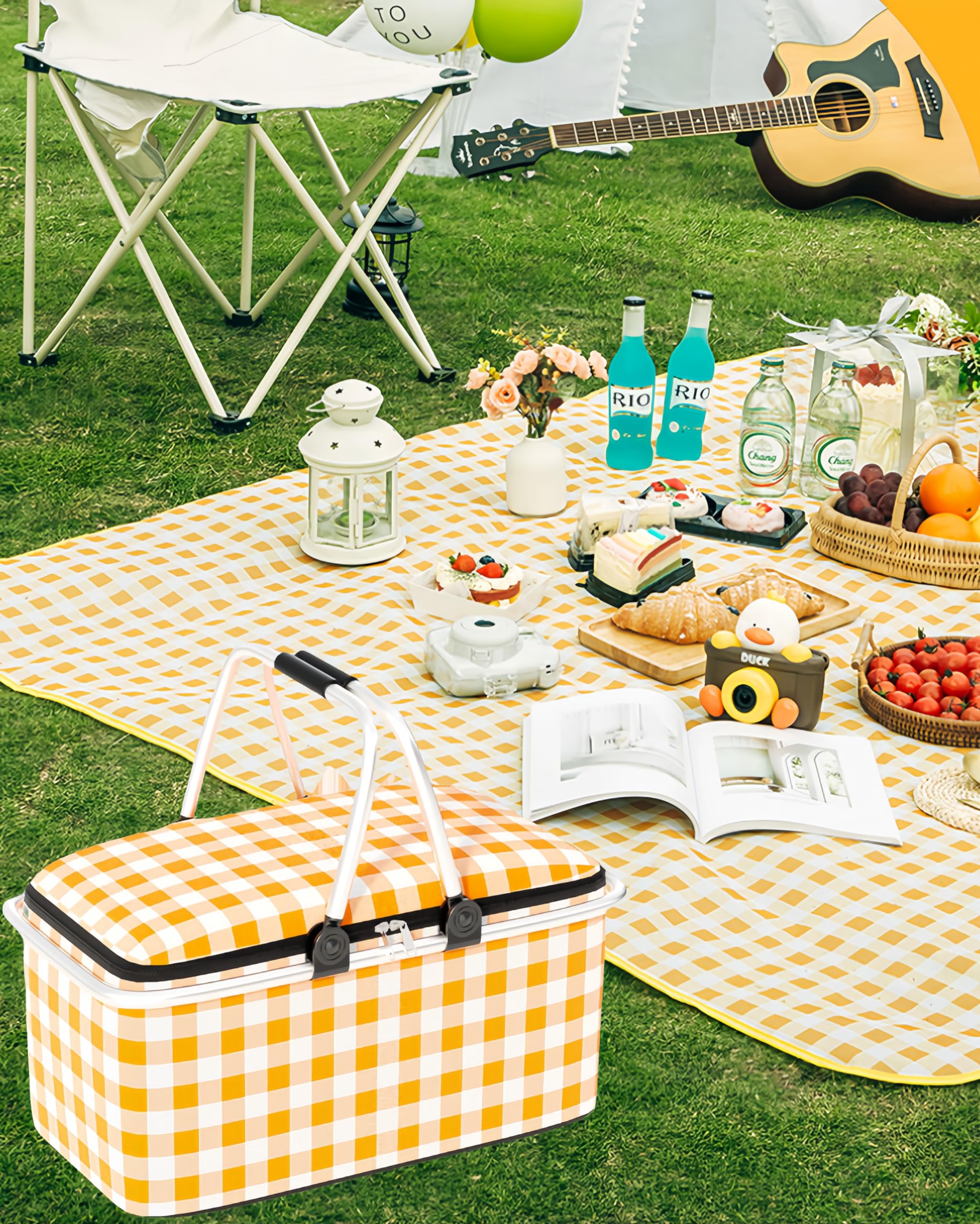 Picnic Basket-Picnic Bag With Aluminum Handle And Frame Insulated Foldable Waterproof For Outdoor Camping Barbecues Picnicking Family Vacations Daily Grocery Shopping Bag Keeps Food Cold&hot