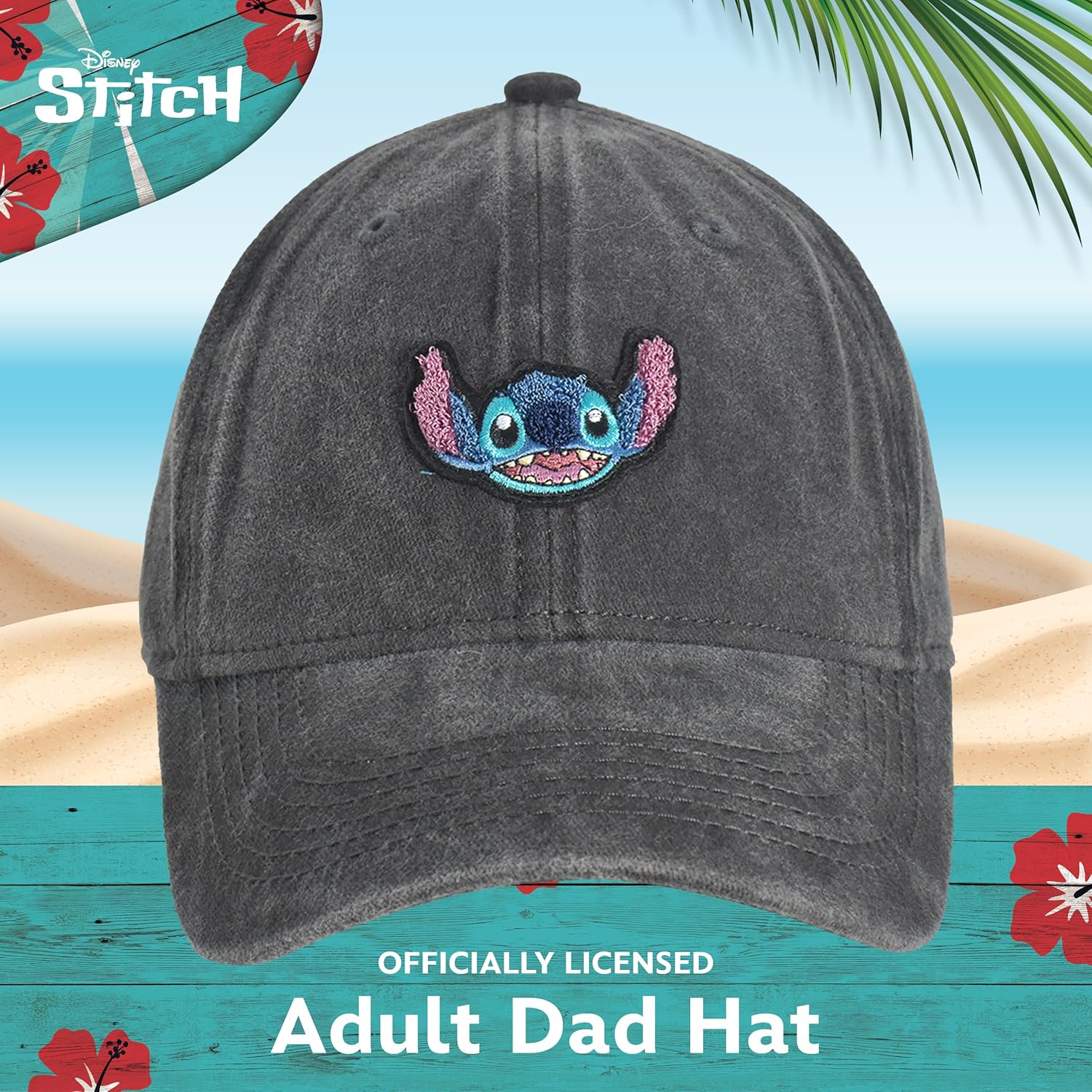 Disney Stitch Dad Hat, Adjustable Cotton Baseball Cap with Curved Brim, Black, One Size - Image 2