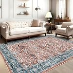 GarveeHome 5x7 Vintage Zone Rug pour Salon Machine Lavable Rug de cuisine Couverture intérieure Imprimé Tapis pour Chambre à manger Tapis de porte d'entrée Soft pour le bureau, Bleu/Brown