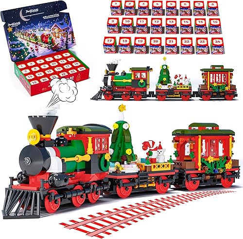 Calendario de Adviento 2025, juego de construcción de tren de Navidad, calendario de cuenta regresiva de Navidad de 24 días para niños, decoración