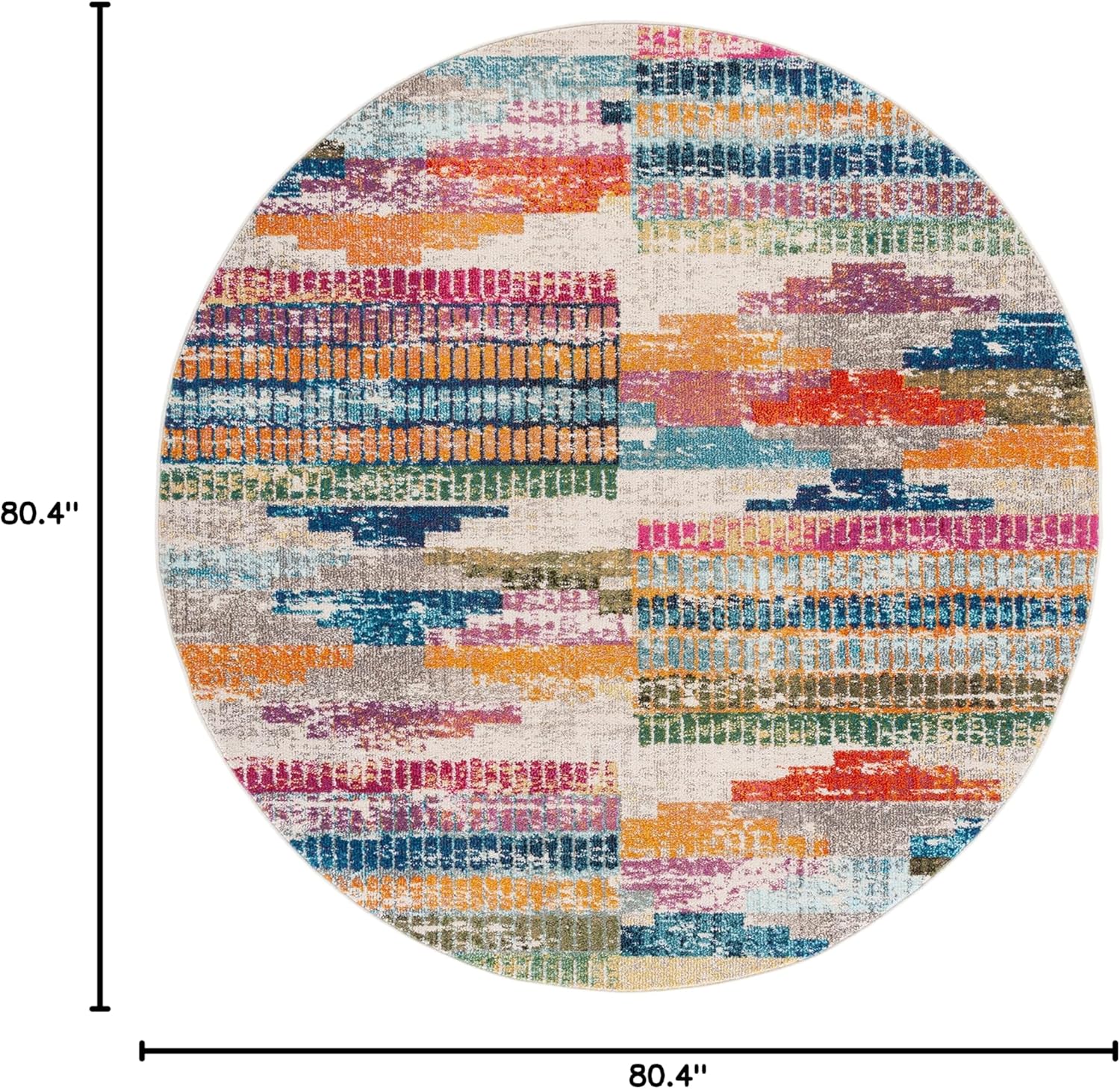 SAFAVIEH Madison Collection Area Rug - 6'7" Round, Ivory & Multi, Boho Abstract Distressed Design, Non-Shedding & Easy Care, Ideal for High Traffic Areas in Living Room, Bedroom (MAD417C)