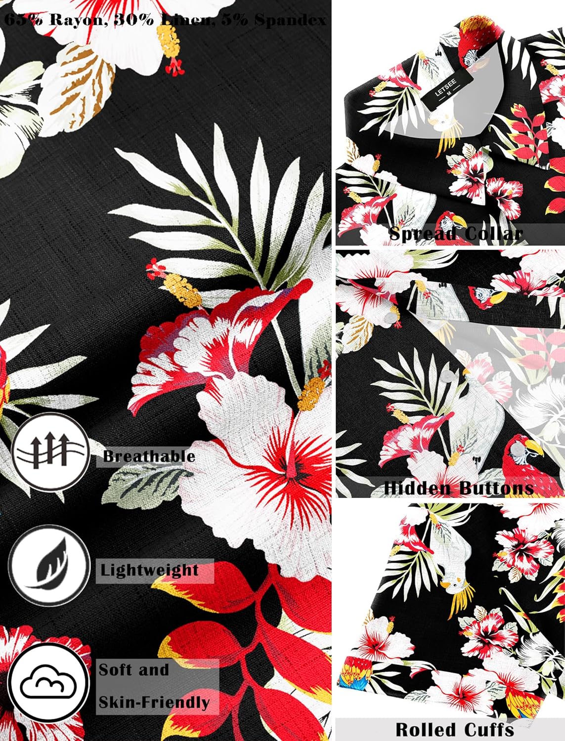 LETSEE Linen Shirts for Men Short Sleeve Blouse Button Down Dress Untuckit Shirts Beach Summer Wedding Hawaiian Outfit - Image 5