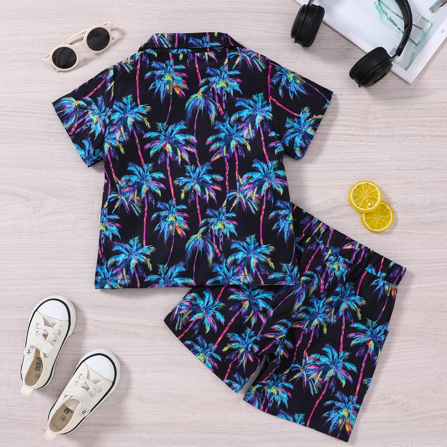 YUEMION Boys Hawaiian Outfit 2Pcs Set Summer Beach Button-Down Shirt Top + Shorts for Kids 2-10 Years - Image 5