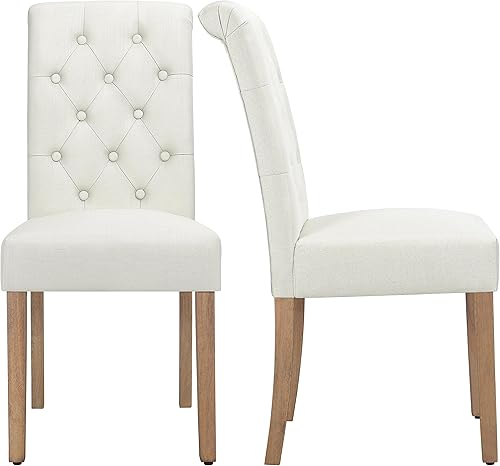 Miniatura 10 de Topeakmart Silla de comedor tapizada de tela clásica, con respaldo alto, sillas de comedor acolchadas con patas de madera para el hogar y los