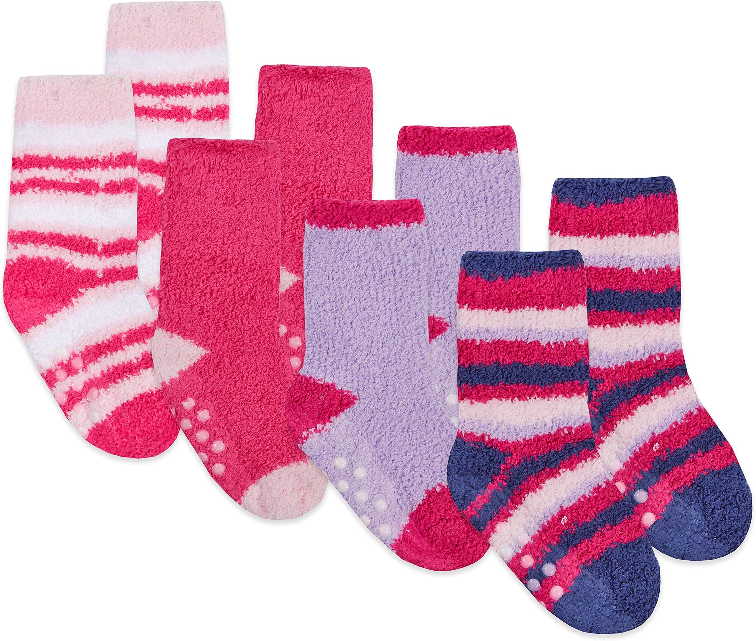 Tick Tock Baby Girls Fluffy Socks | Anti Slip Grippers | 4 Pair Multipack