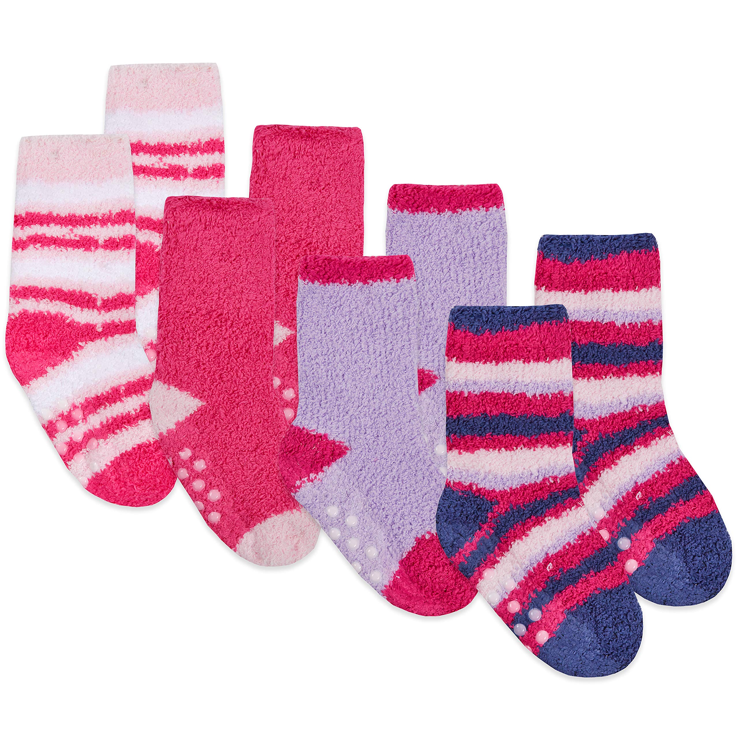 Tick Tock Baby Girls Fluffy Socks | Anti Slip Grippers | 4 Pair Multipack