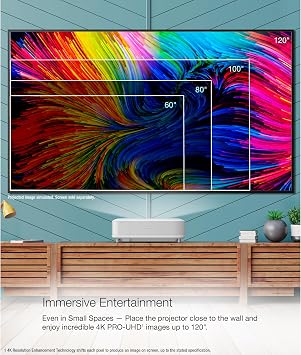 Epson EpiqVision LS650 4K PRO-UHD Ultra Short Throw Laser Projector | 3-Chip 3LCD 3600 Lumens Color and White Brightness Smart Streaming Android TV HDR Built-in Yamaha Speakers Home Theater