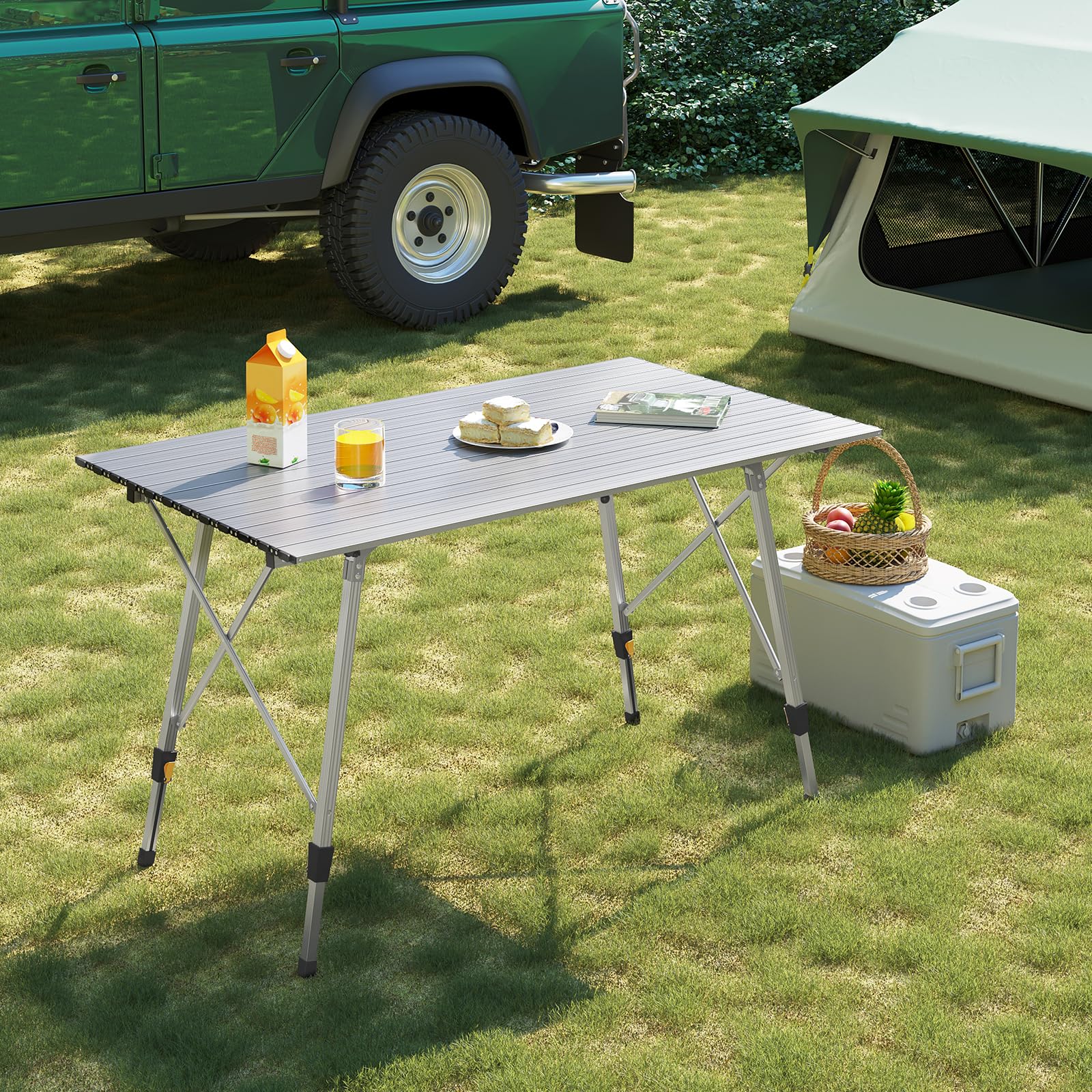 WOLTU Tavolo da Campeggio Pieghevole in Alluminio Altezza Regolabile 120x68,5x59/78,5 cm