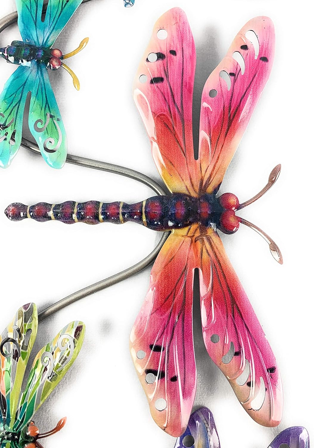 GSC George S Chen Corp Metal Dragonfly Wall Decor 3D Art Sculpture Hangings for Outdoor Back Yard, Garden Fence Patio, or Indoor, Living Room Bedroom Bathroom Hallway, 28X11 Inches