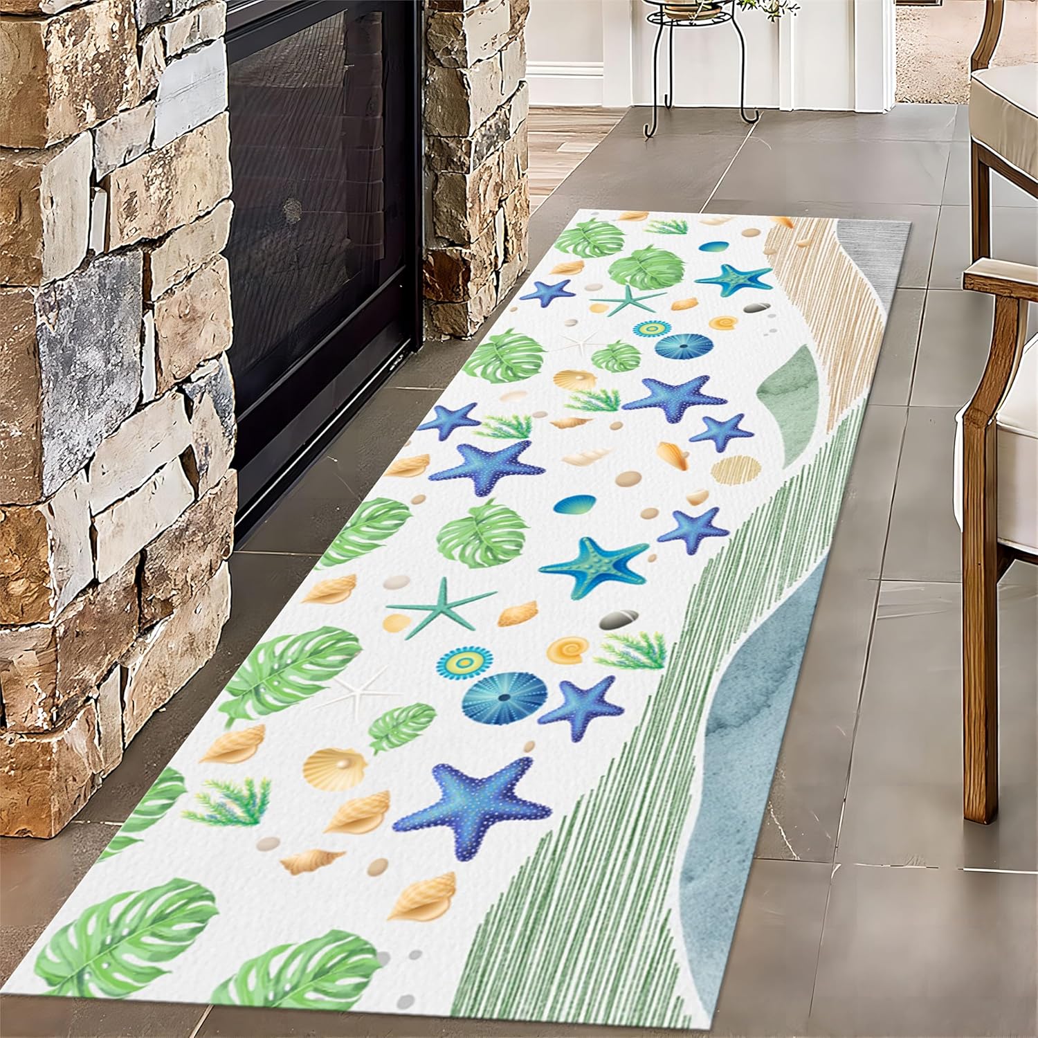 Turtle Runner Rug, 2.6x10ft, Aquatic Plant Marine Theme Runner for Entryway, Washable Absorbent Printed Floor Rugs, Anti-Skid Reduce Noise Low Pile Rugs for Nursery Living Room Bedroom