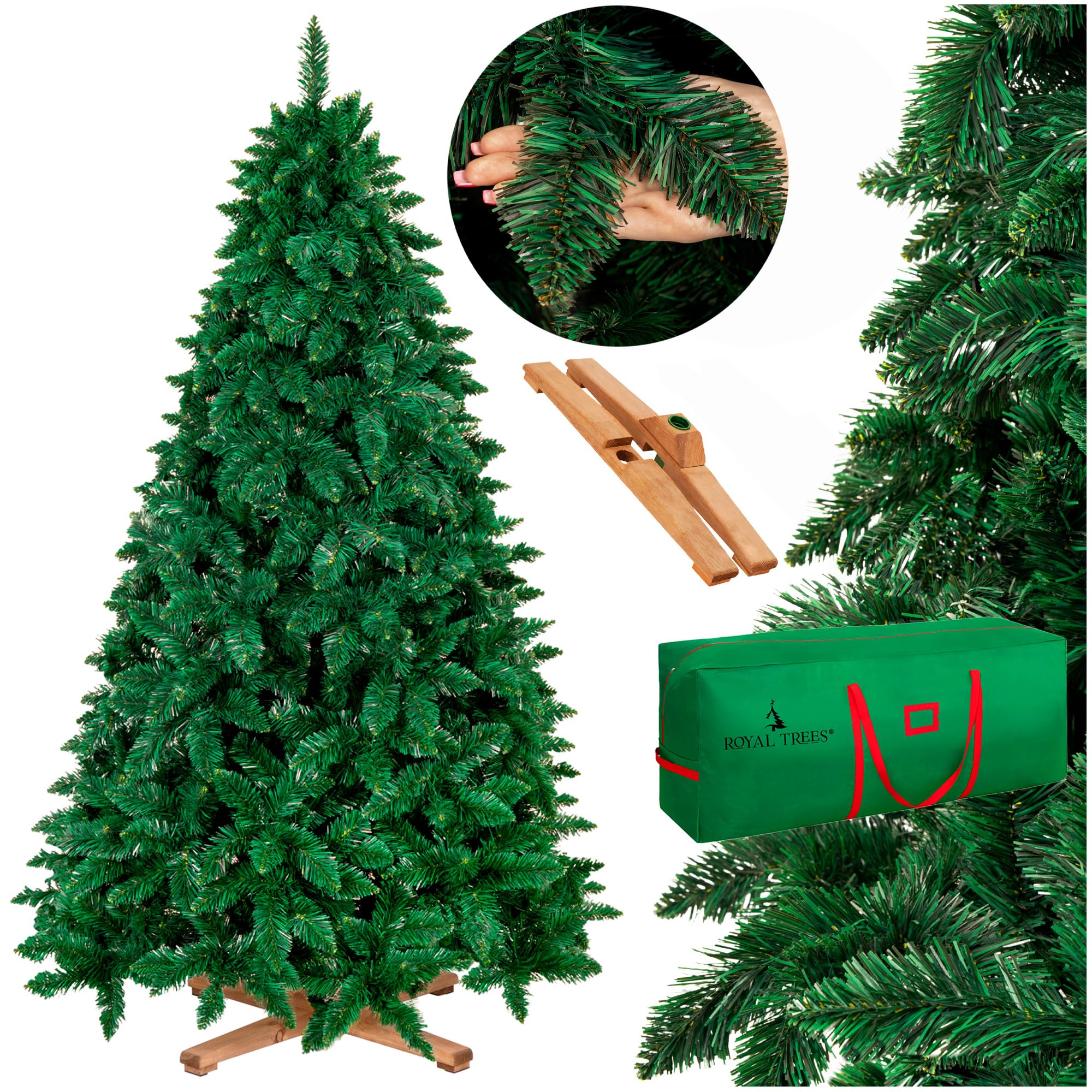 Sztuczna choinka 220 cm – sztuczna sosna leśna, realistyczna choinka z 817 gałązkami, gęsta sosna, duża, w zestawie stabilny drewniany stojak i praktyczna torba do przechowywania