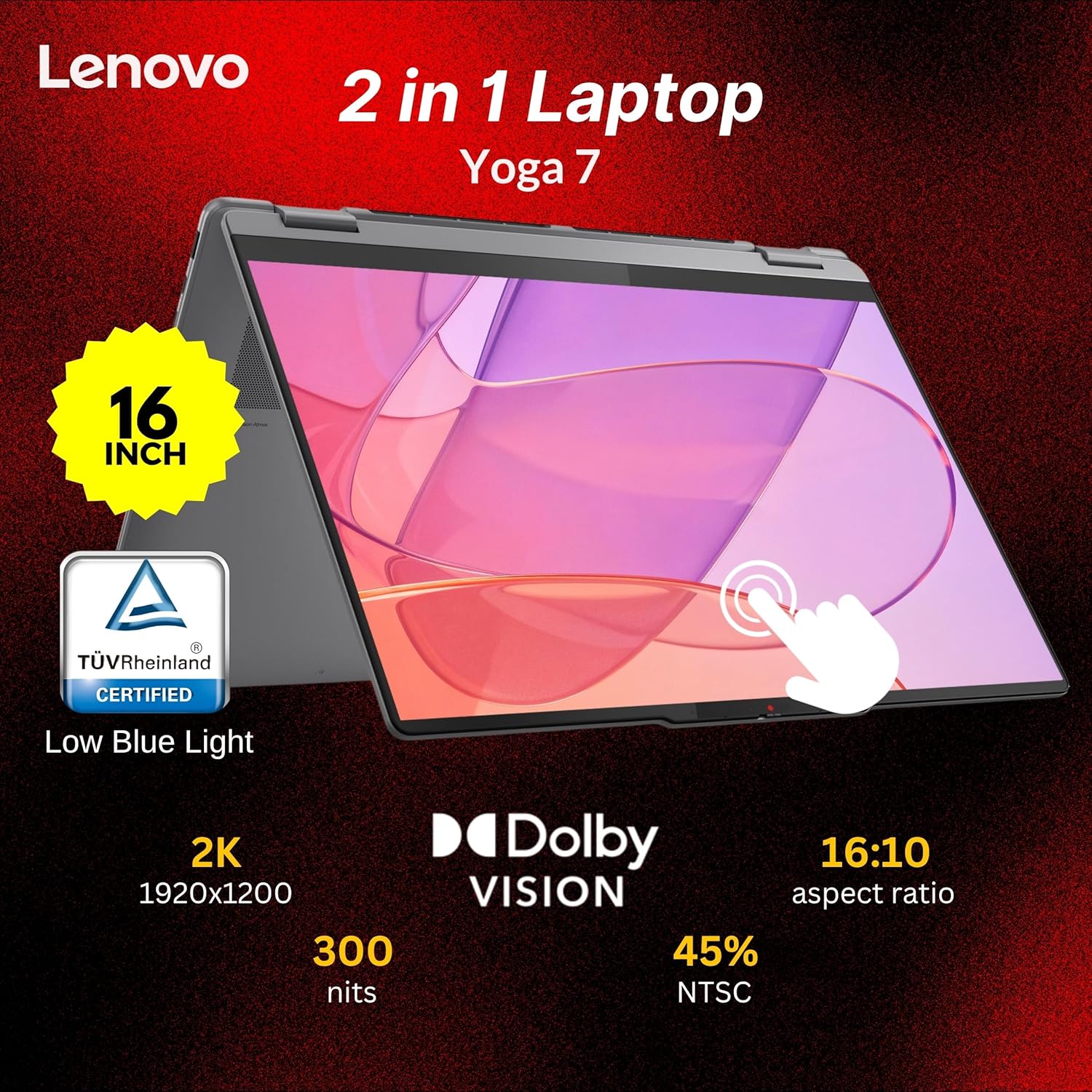 Lenovo Yoga 7i 2-in-1 AI Ready Laptop, 16" 2K Touchscreen, Core Ultra 5 226V(>Ultra 7 155U), Copilot+ PC, Backlit Keyboard, Fingerprint, WiFi 7, Windows 11 Home, Gray(16GB 8533 MHz DDR5 RAM | 1TB SSD)