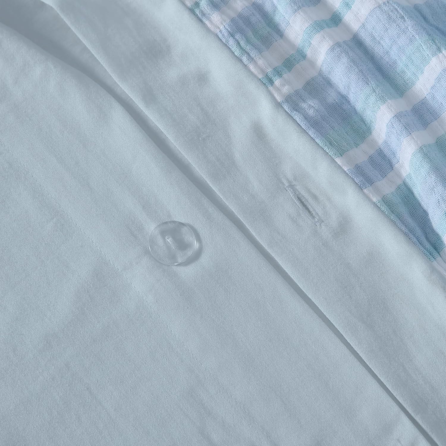 Levtex Home Boracay Duvet Cover Set – King Duvet Cover (106x94in) and 2 King Shams (20x36in) – Textured Striped Design – Aqua and White – Cotton Muslin – Button Closure – No Insert Included