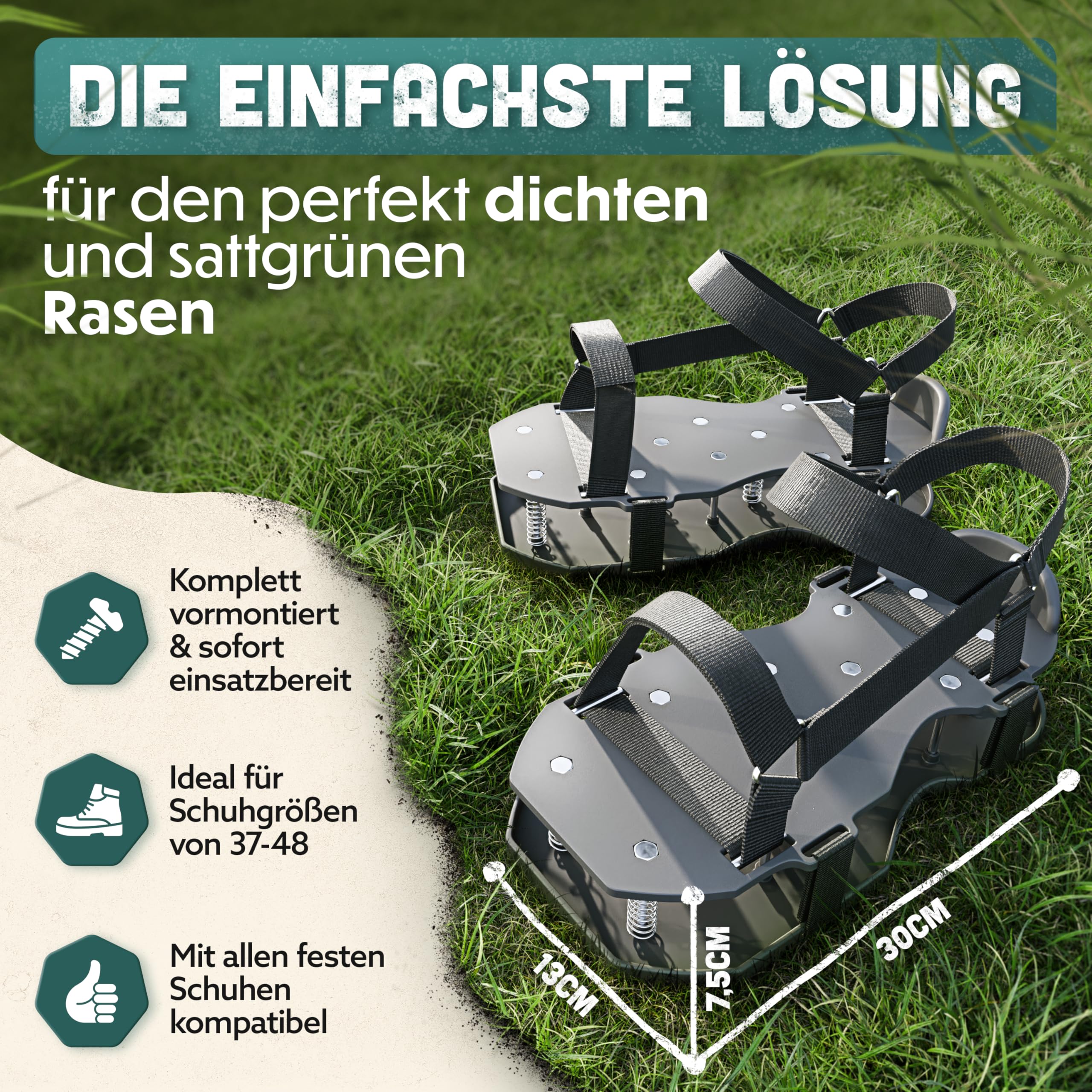 Nagelschuhe Pro | Rasenlüfter Schuhe + Estrichschuhe | Rasenbelüfter Vertikutierer und Aerifizierer für Rasenbelüftung | Premium Rasenschuhe zum Rasen belüften und auflockern - vormontiert