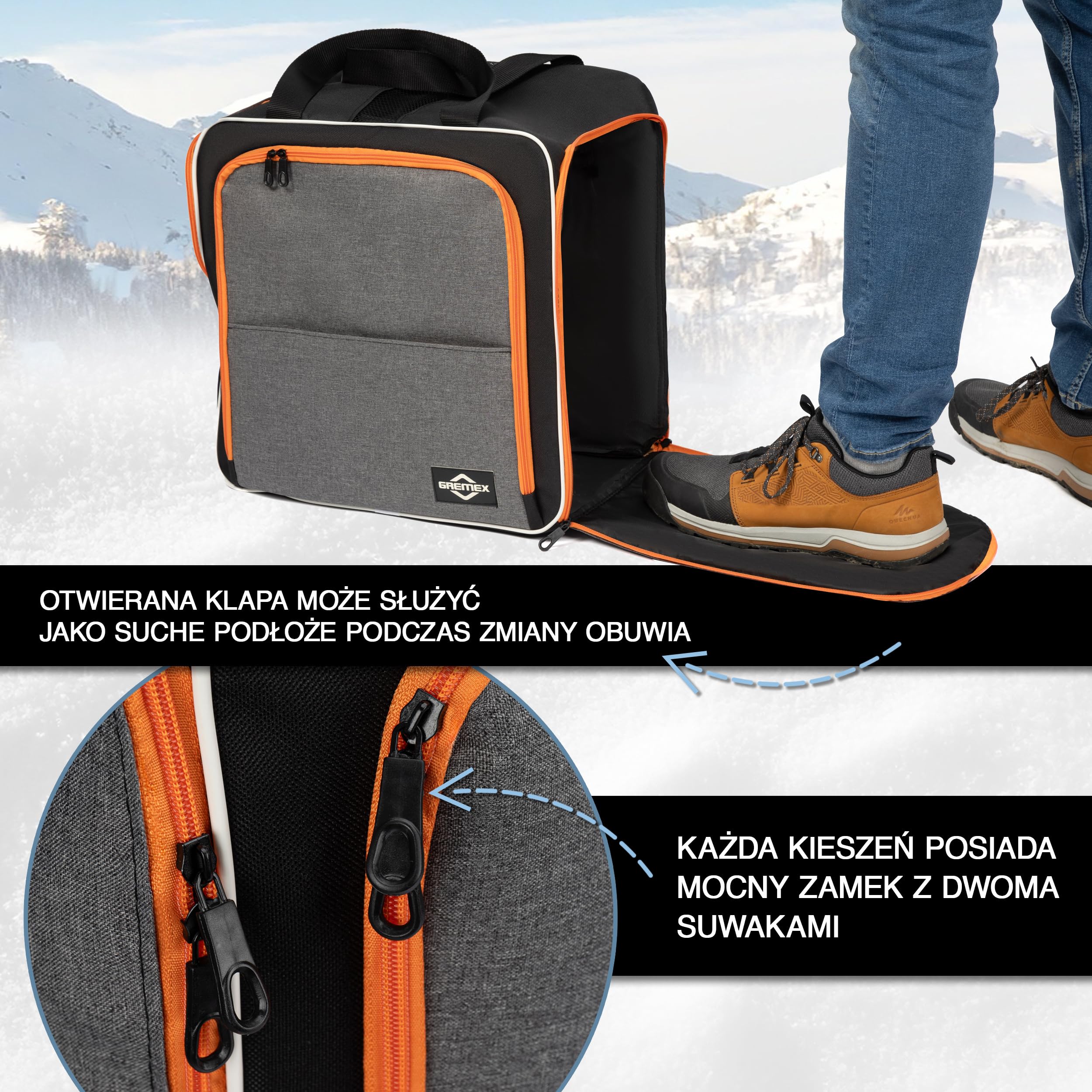 Torba na buty narciarskie z miejscem na kask - Wodoodporna torba na buty narciarskie z przegrodą na kask - Torba na buty narciarskie i kask - Plecak na buty narciarskie z przegrodą na kask