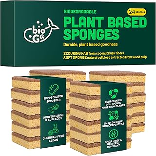 bioGo Biodegradable Kitchen Sponges – Natural Cellulose, Eco-Friendly, C...