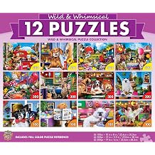 MasterPieces Jigsaw Puzzle 12-Pack Bundle Set, Fun for Adults and Family, Wild & Whimsical Collection, 4 Round 100 Piece, 4 300 Piece, 4 500 Piece