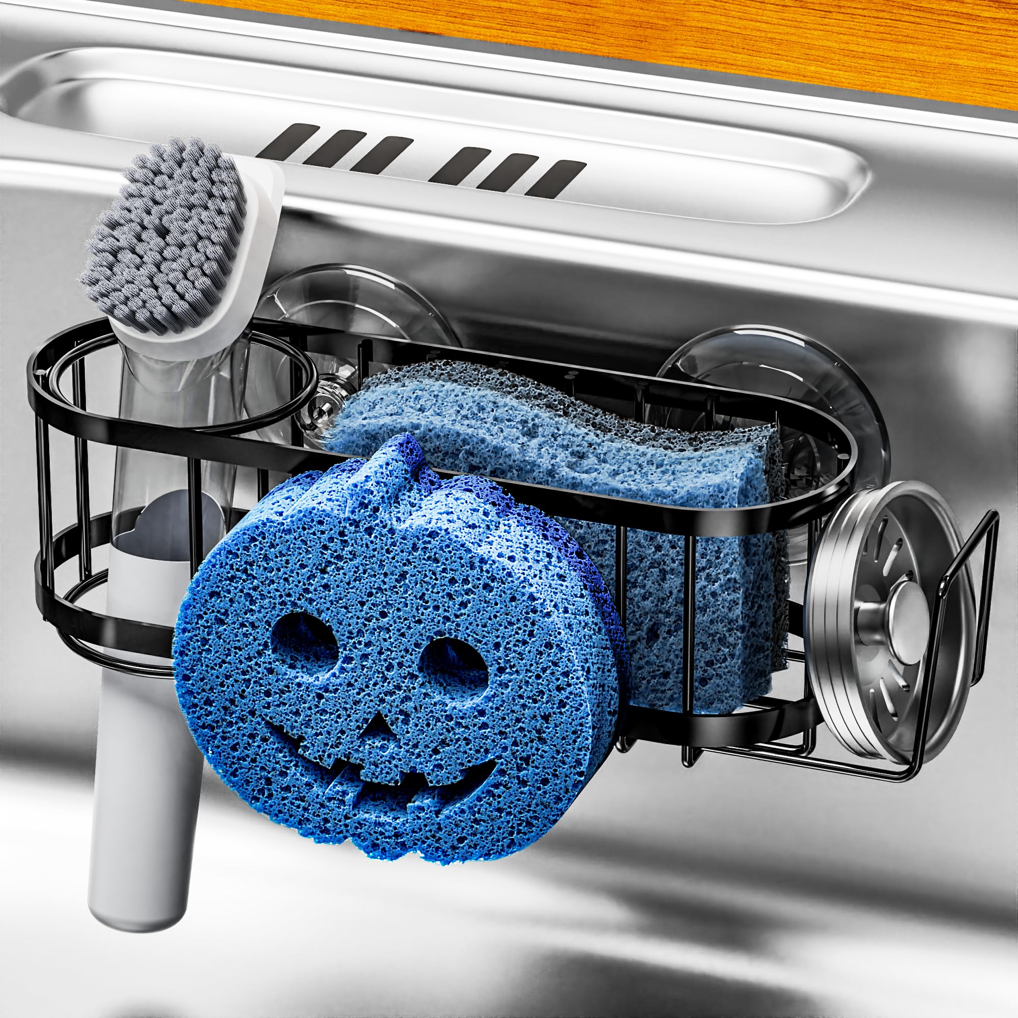 Cisily Sponge Holder Smiley Face, Sink Caddy for kitchen Sink, Kitchen Organizer Sponge H…