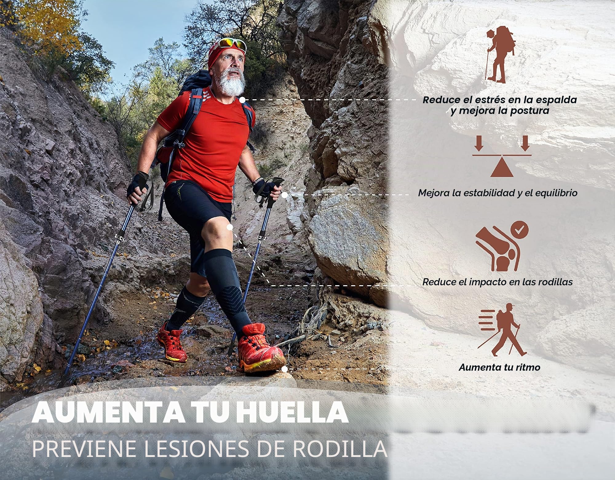 TREKOLOGY TREKZ SE Set de 2 Bastones Trekking Plegables - Nórdico Bastones Senderismo para Hombre, Mujeres y Personas Mayores - Bastones para caminar montaña Porras Seguridad con Empuñadura Espuma EVA