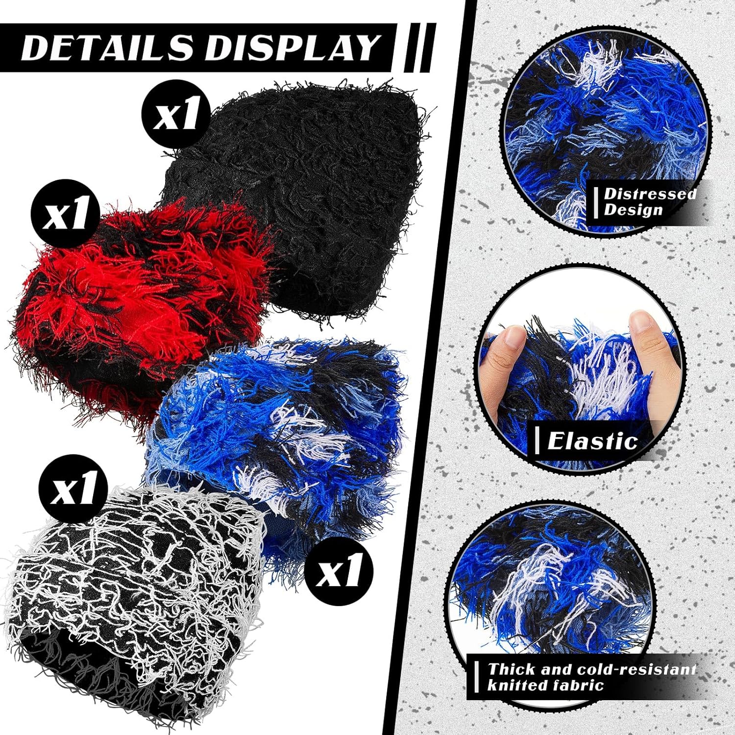 Ramede 4 Pcs Distressed Beanie Knitted Beanie Fuzzy Warm Winter Hats Thick Knit Cap for Men Women Snow Outdoor, 4 Styles - Image 3
