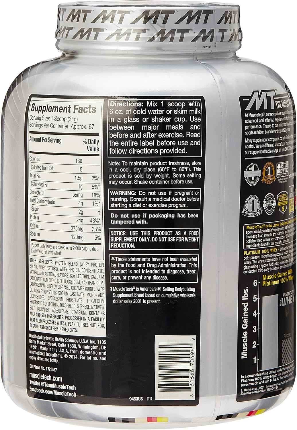 MuscleTech Platinum 100% Whey Protein Powder, Vanilla Cake, 5.0 lbs (2.27kg)