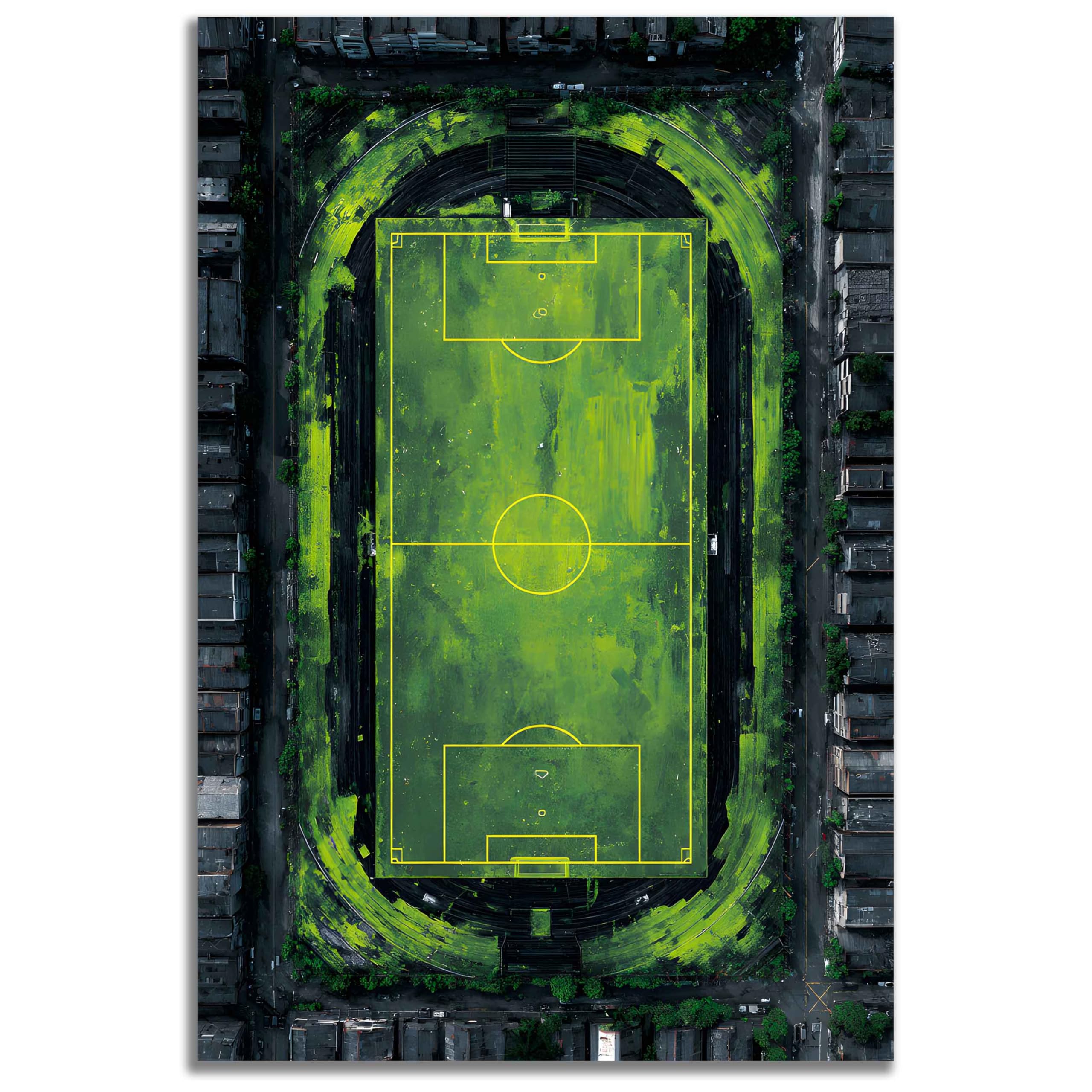 Kunstbruder Wandbild Topdown Stadion – Fußballfeld aus der Vogelperspektive, 80x120 cm, für Vereinsheim und Trainingsraum