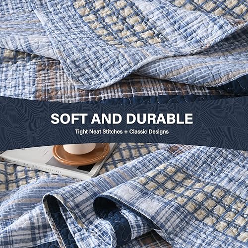 Miniatura 10 de SahSahCasa Juego de edredón tamaño King juego de edredón 100 algodón juego de ropa de cama King colcha de retazos reversible ligera para todas las