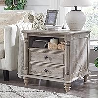 T4TREAM 24'' Farmhouse End Table with Charging Station, 2 Drawers, Solid Wood Feet - Rustic Oak Nightstand for Bedroom, Living Room