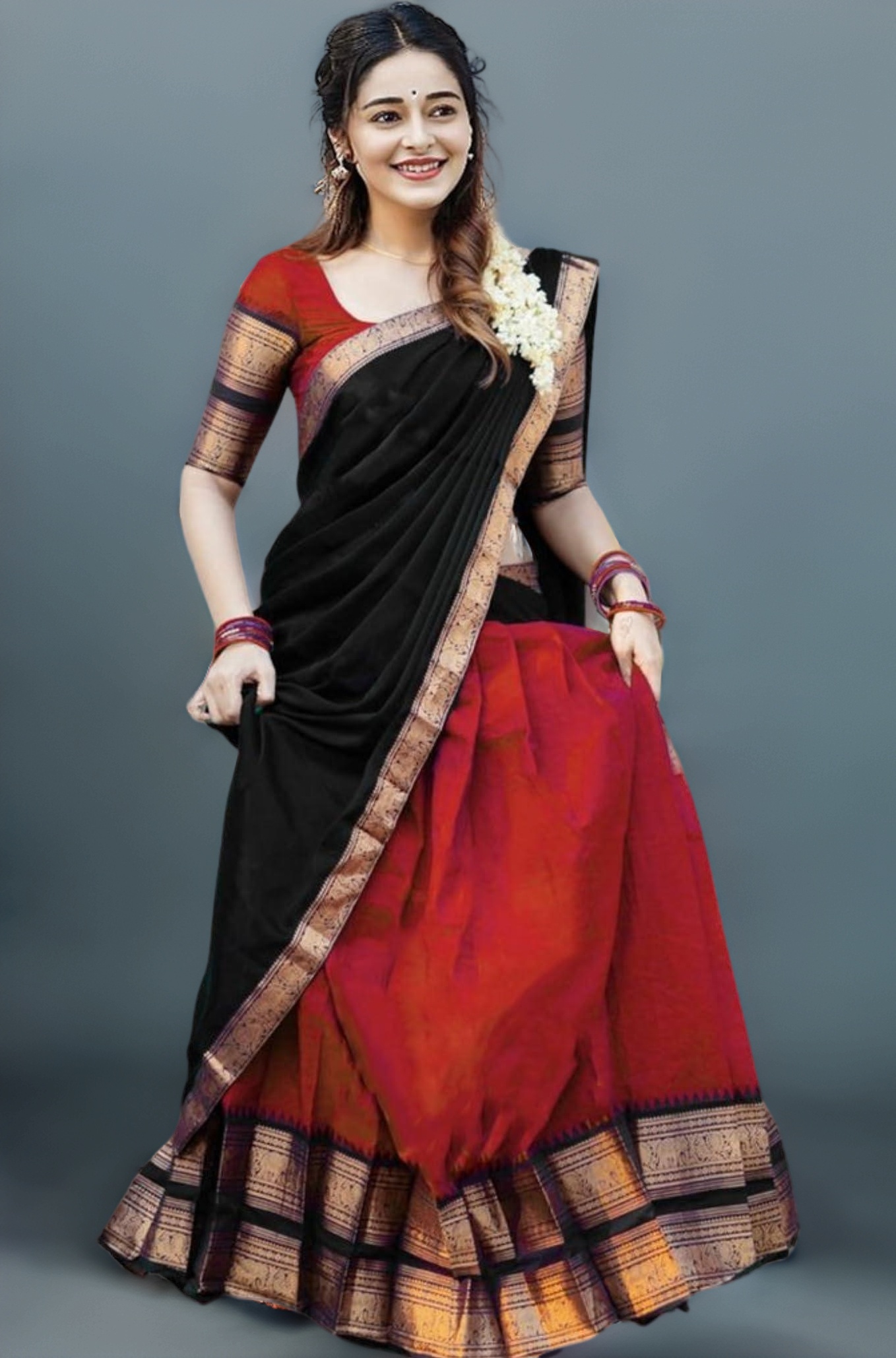 RENVAANI Women's Traditional Kanjivaram Kanchipuram Silk Zari Weaving Unstitched Lehenga Choli with Dupatta