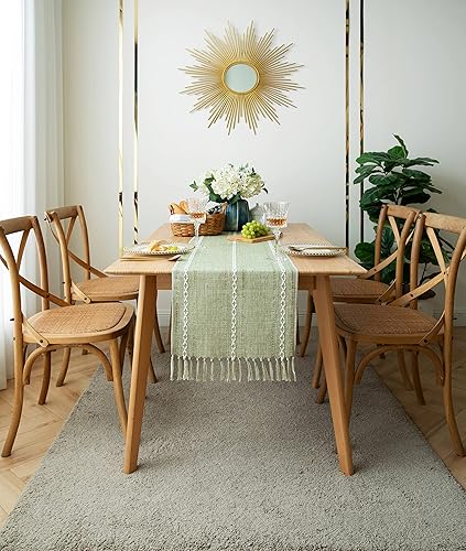 Miniatura 2 de ZeeMart Camino de mesa de granja, caminos de mesa rústicos de 48 pulgadas de largo, camino de mesa bohemio de lino, camino de mesa trenzado a rayas