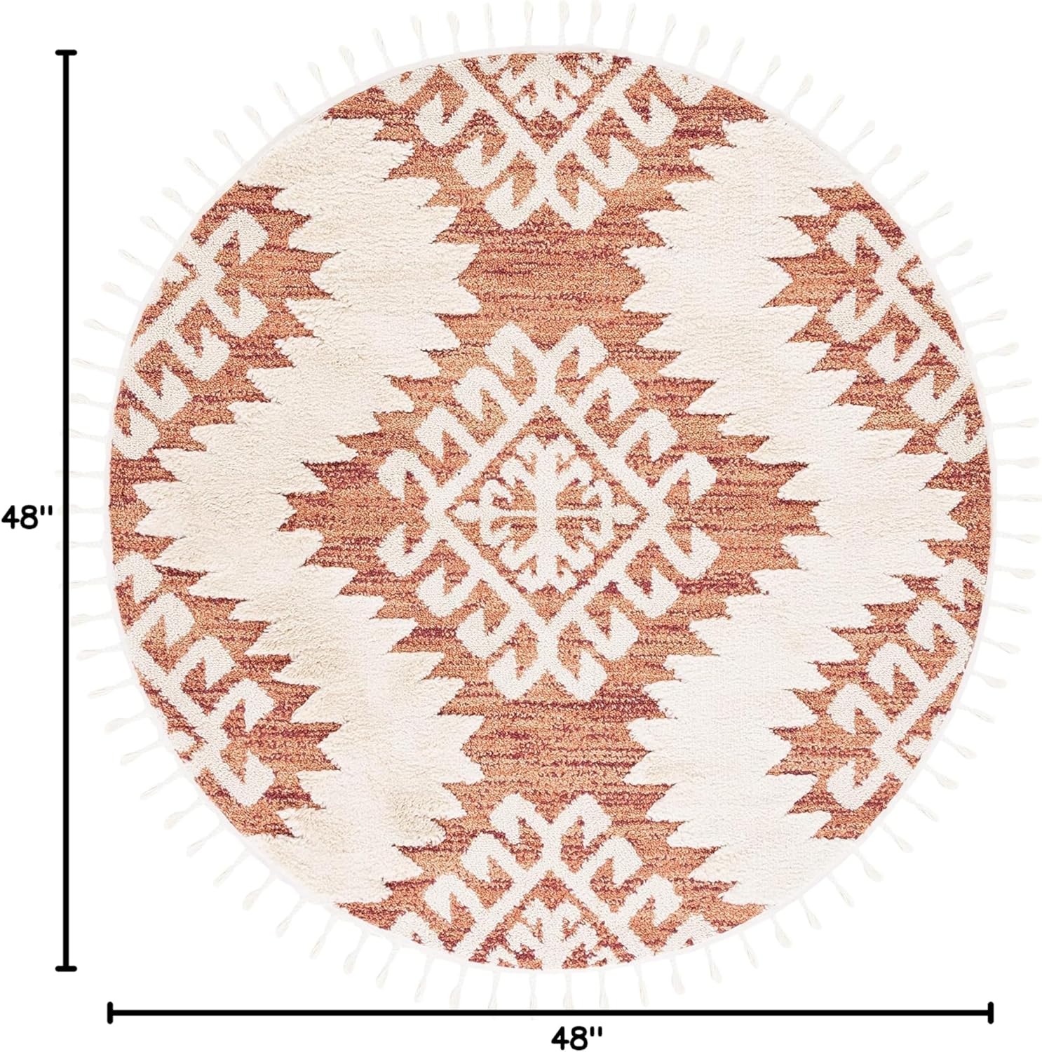 SAFAVIEH Moroccan Tassel Shag Collection Round Rug - 4' Round, Orange & Ivory, Contemporary Design, Ideal for High Traffic Areas in Living Room, Bedroom & Dining Room (MTS652P-4R)