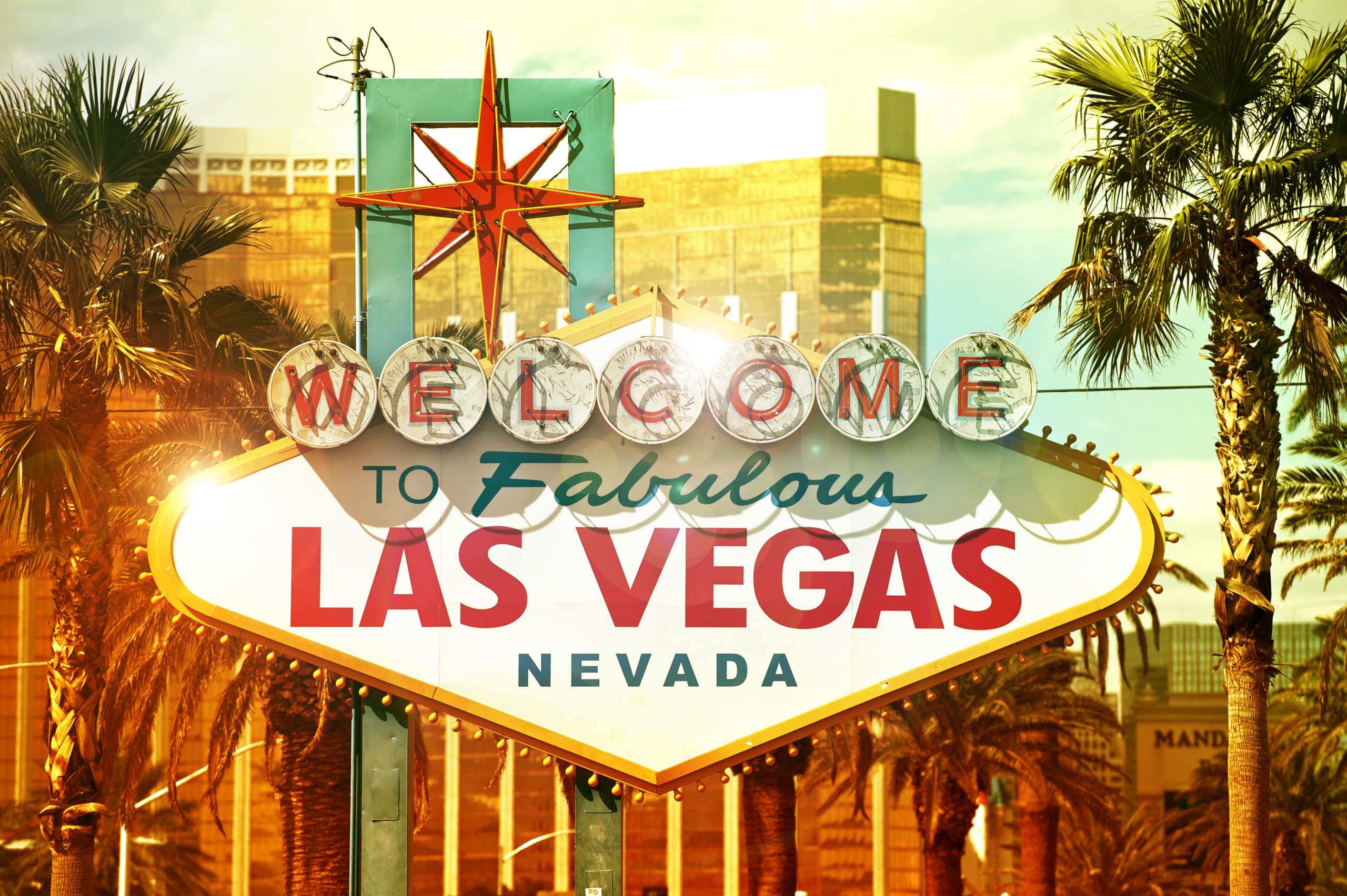 7x5ft Welcome to Las Vegas Sign Backdrop Vintage Sunset View Las Vegas City Poker Themed Palm Tree Photography Background Casino Birthday Party Decorations Photo Booth Studio Props
